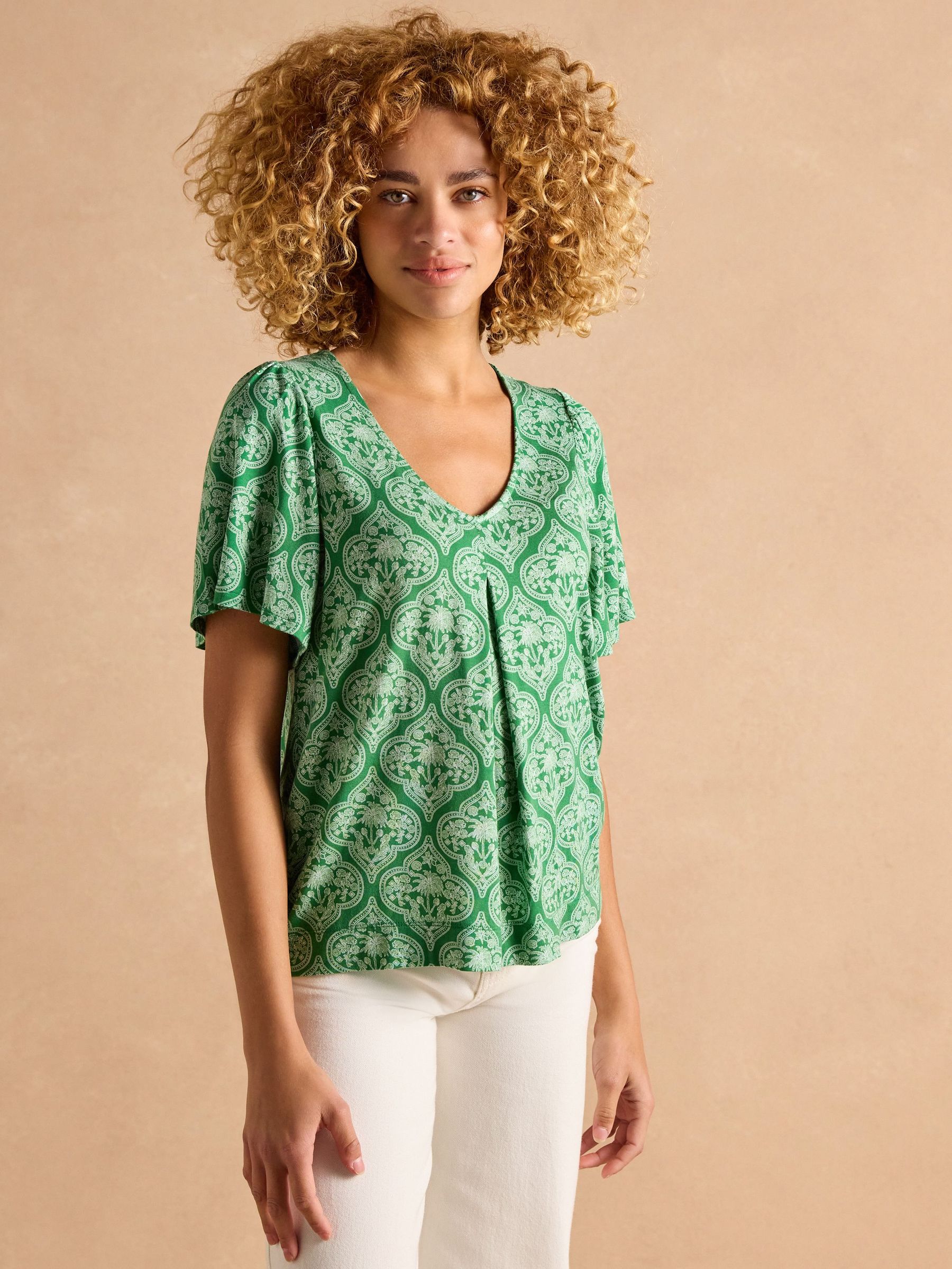 Nia Green Pleat Front Jersey Top (E81866) | £29