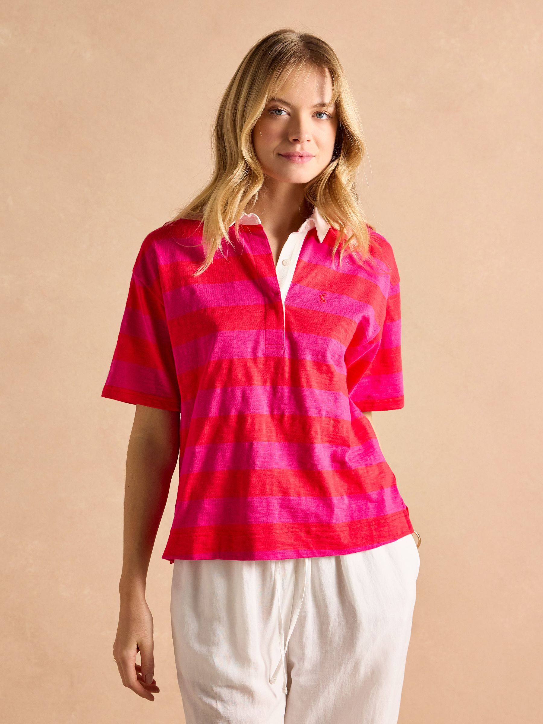 Leighton Pink Stripe Short Sleeve Cotton Slub Rugby Top (E81869) | £55