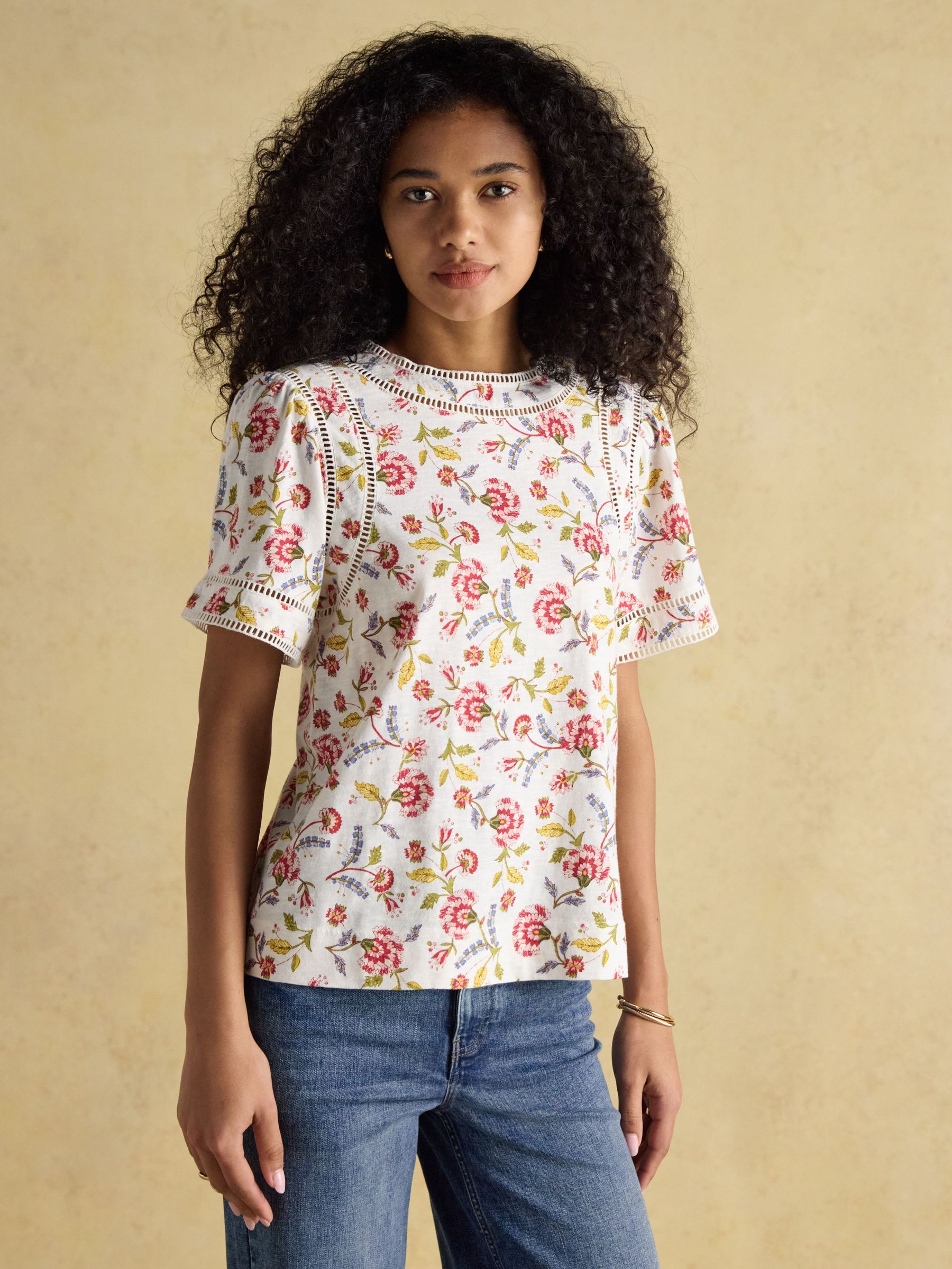 Sienna Provence Floral Ladder Trim T-Shirt