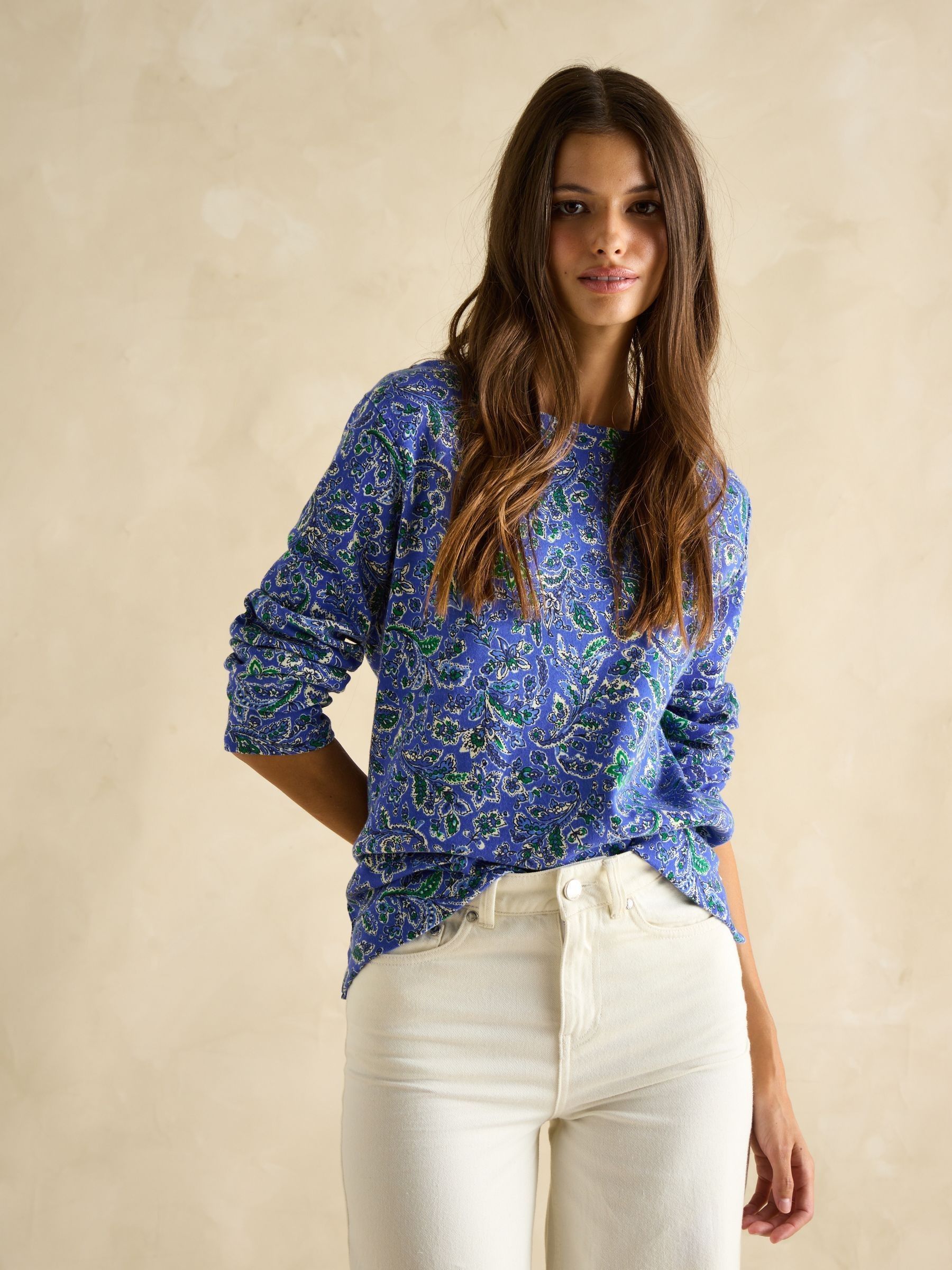 Harbour Blue Paisley Boat Neck Printed Top (E81875) | £35