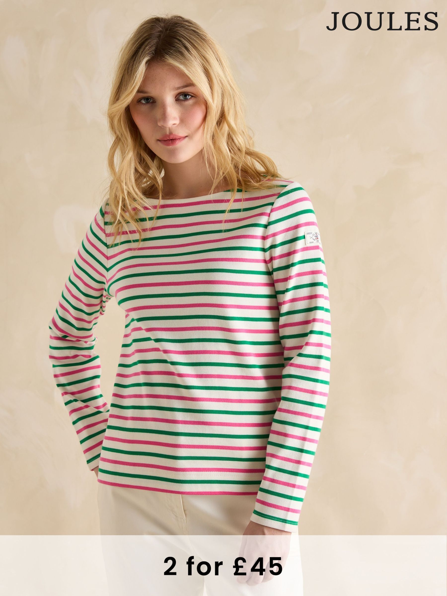Harbour Pink & Green Striped Boat Neck Breton Top (E81883) | £30
