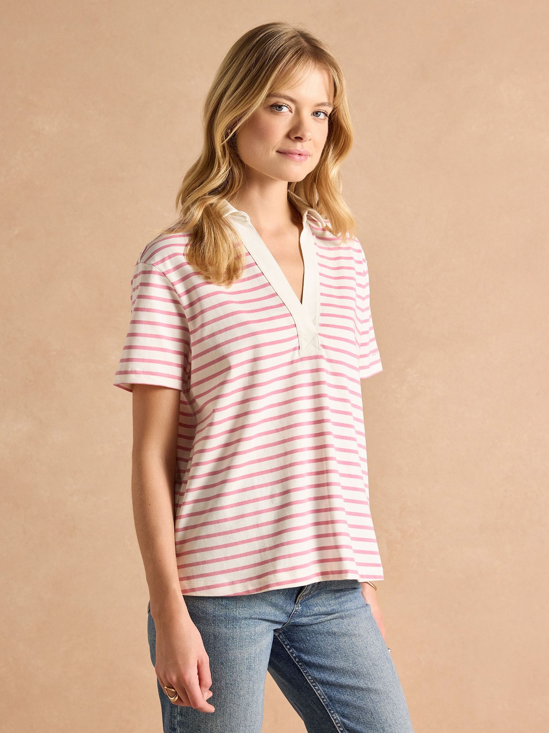 Tallie Pink/White Short Sleeve Combed 100% Cotton Collared Top (E81895) | £36
