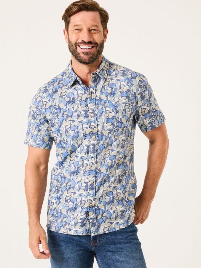 Blue Leaves Print Short Sleeve Shirt (E81963) | £44