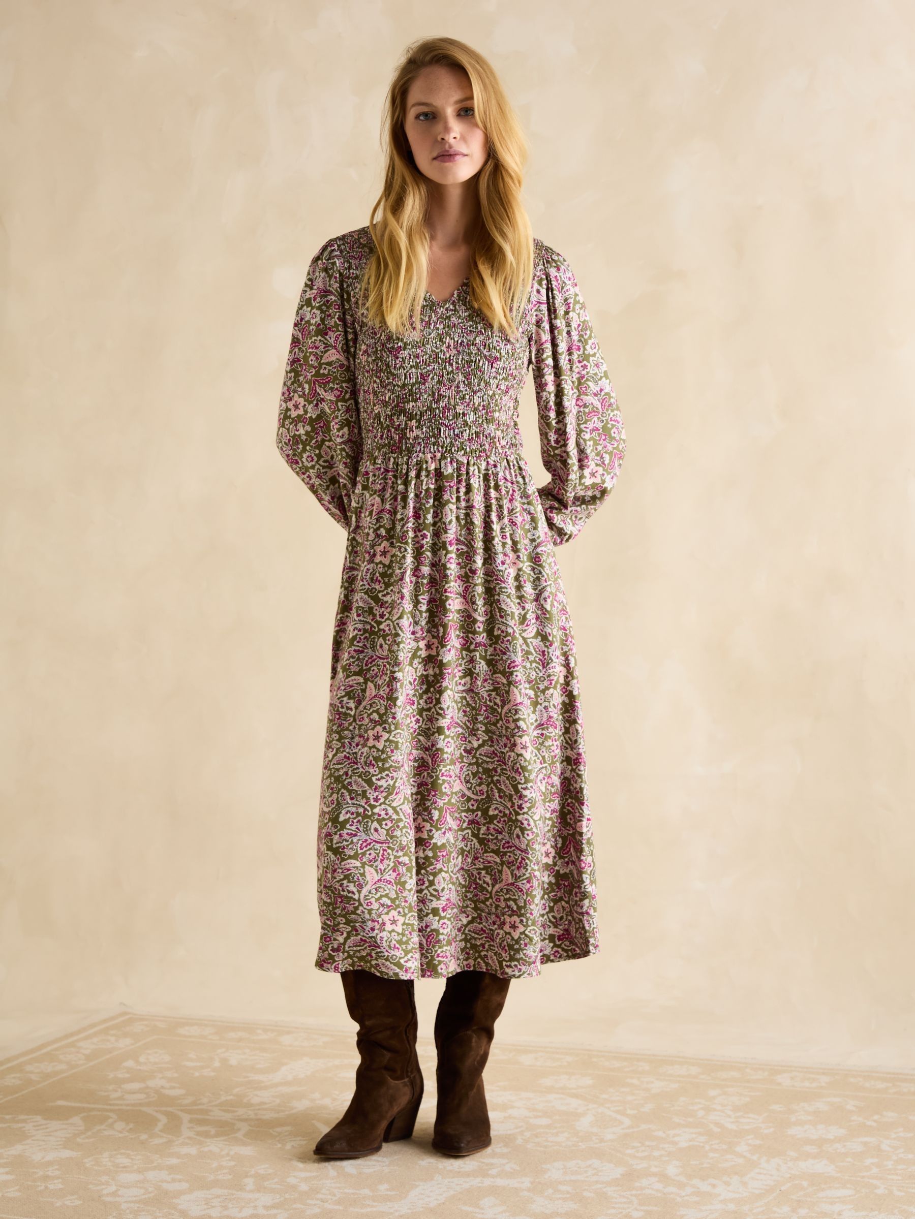 Lilliana Pink/Green Shirred Dress (E82025) | £41