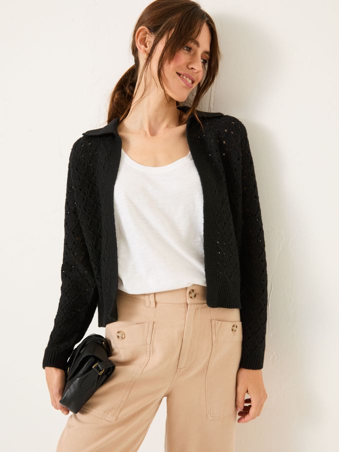 Lilah Black Pointelle Knitted Cardigan (E82133) | £28