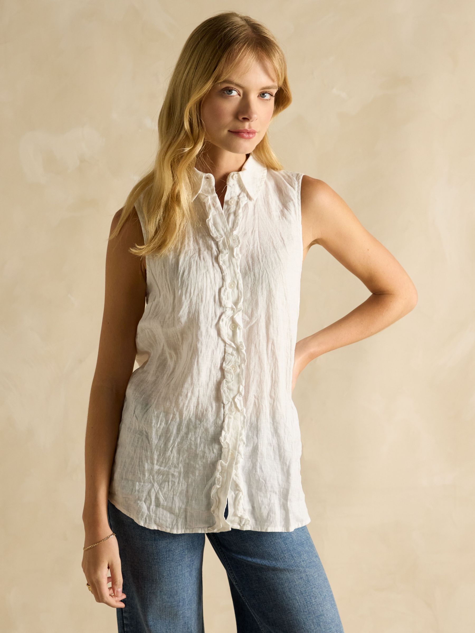 Selene White 100% Linen Sleeveless Shirt (E82297) | £59