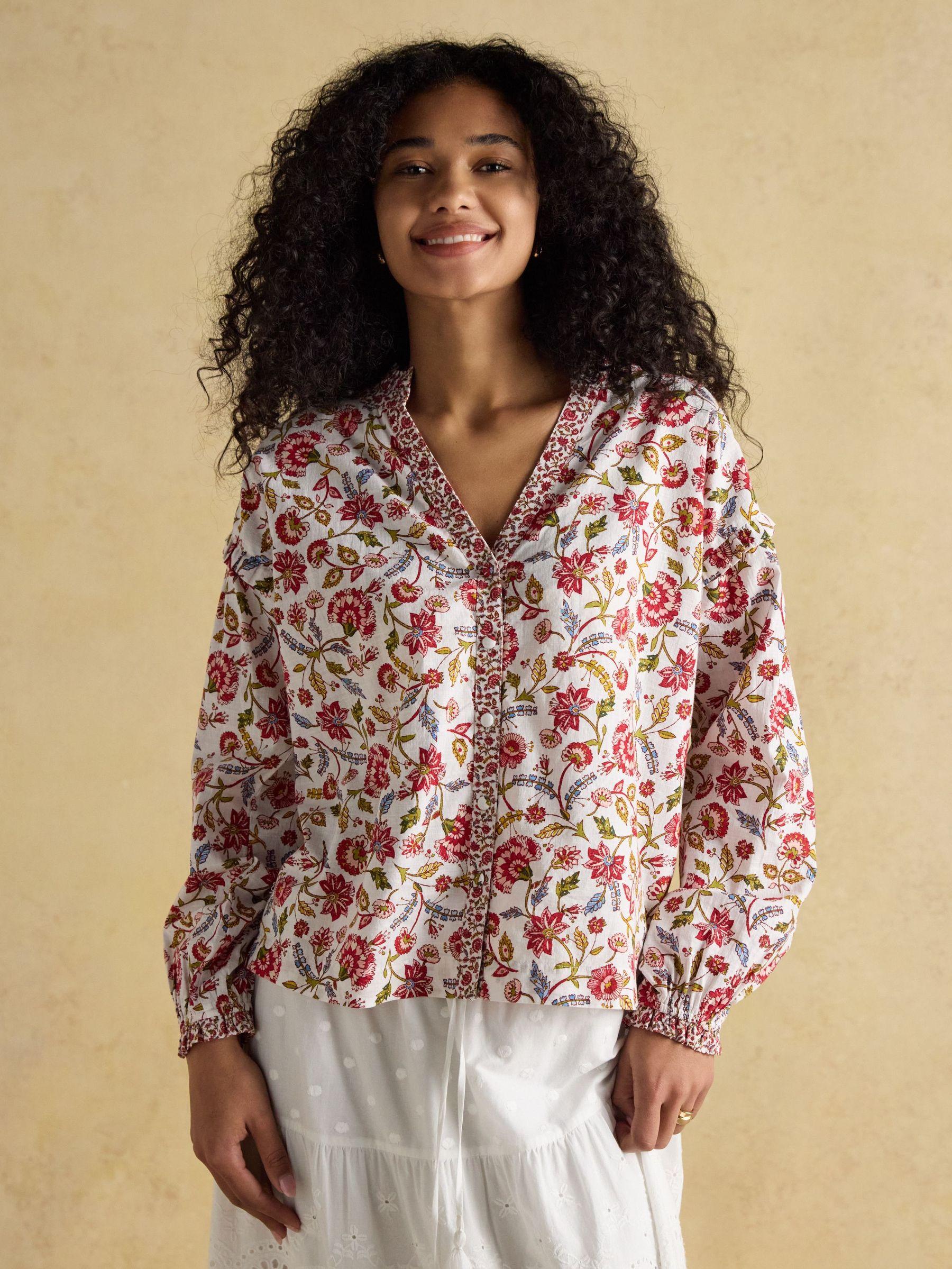 Eloise Provence Floral Button Down Cotton Blouse (E82441) | £59