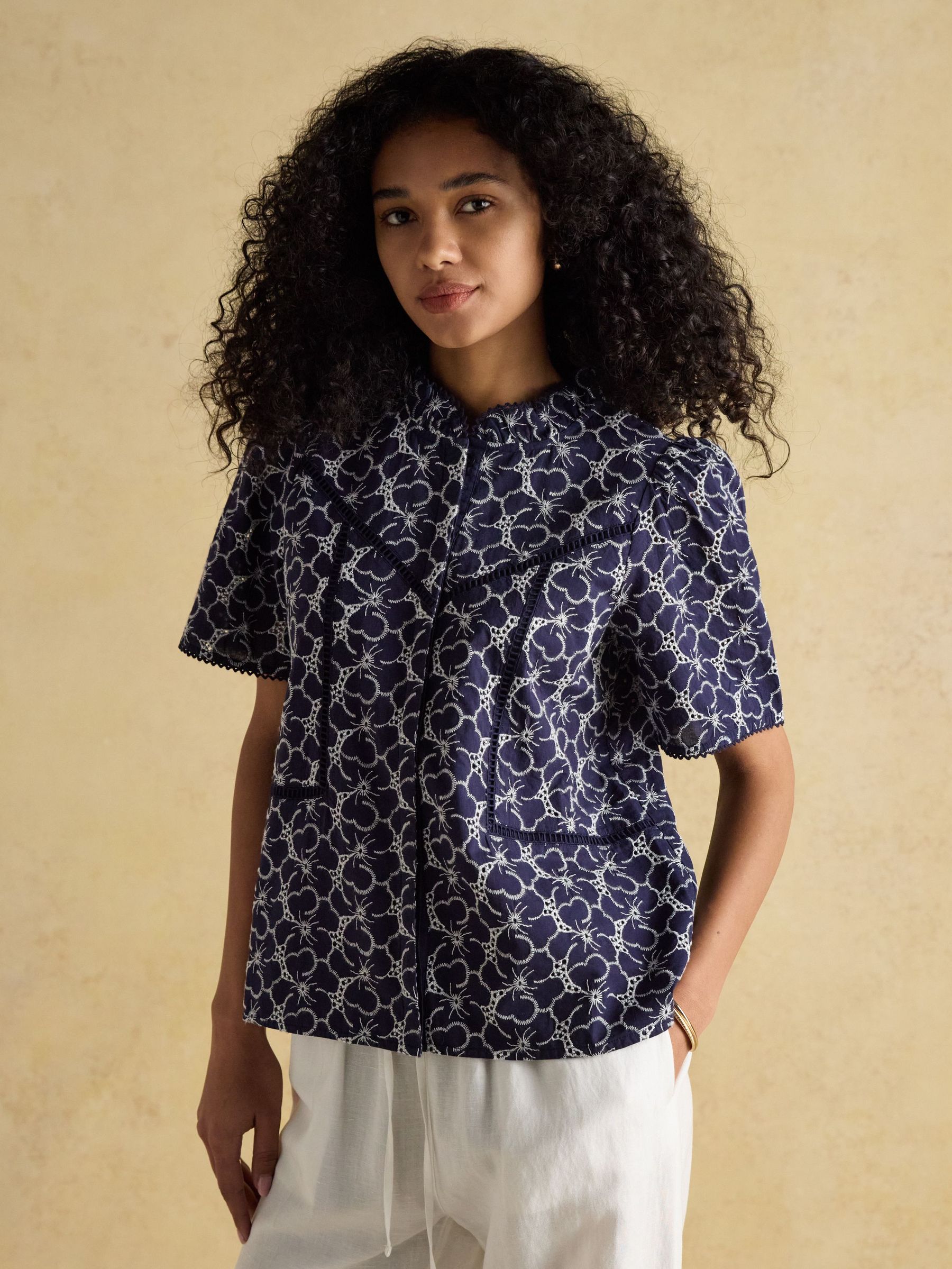 Remi Navy Broderie Blouse (E82455) | £65