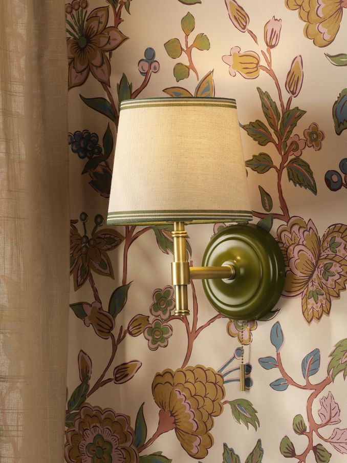 Upton Cream & Green Hardwired Wall Light (E82789) | £45