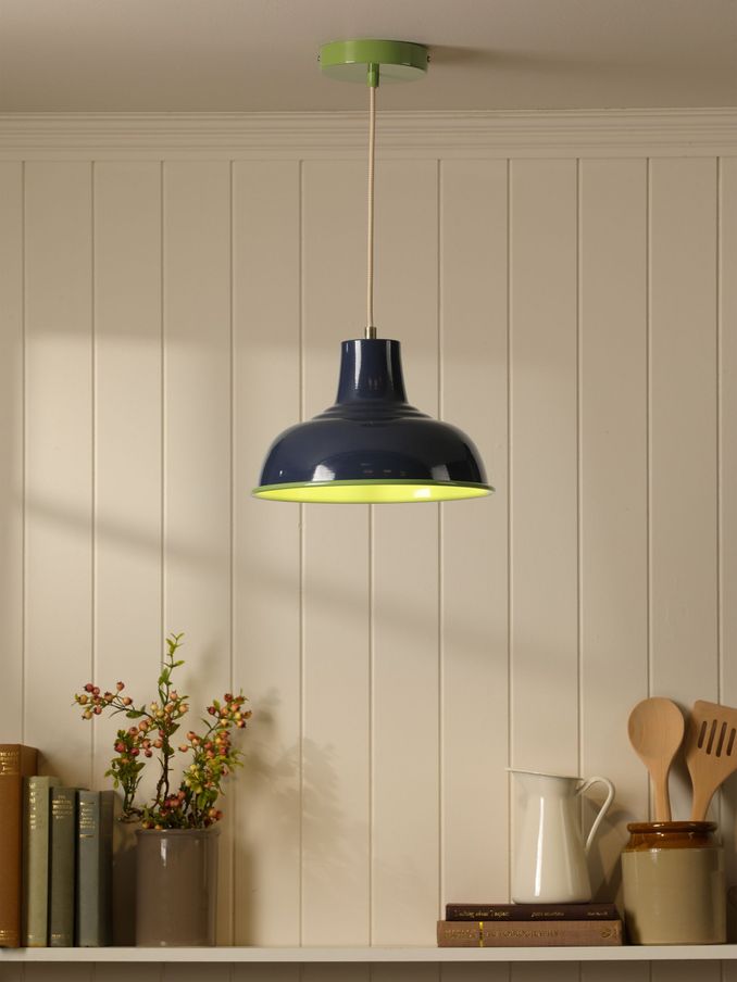 Hatfield Navy & Green Industrial-Style Pendant Light (E82813) | £60
