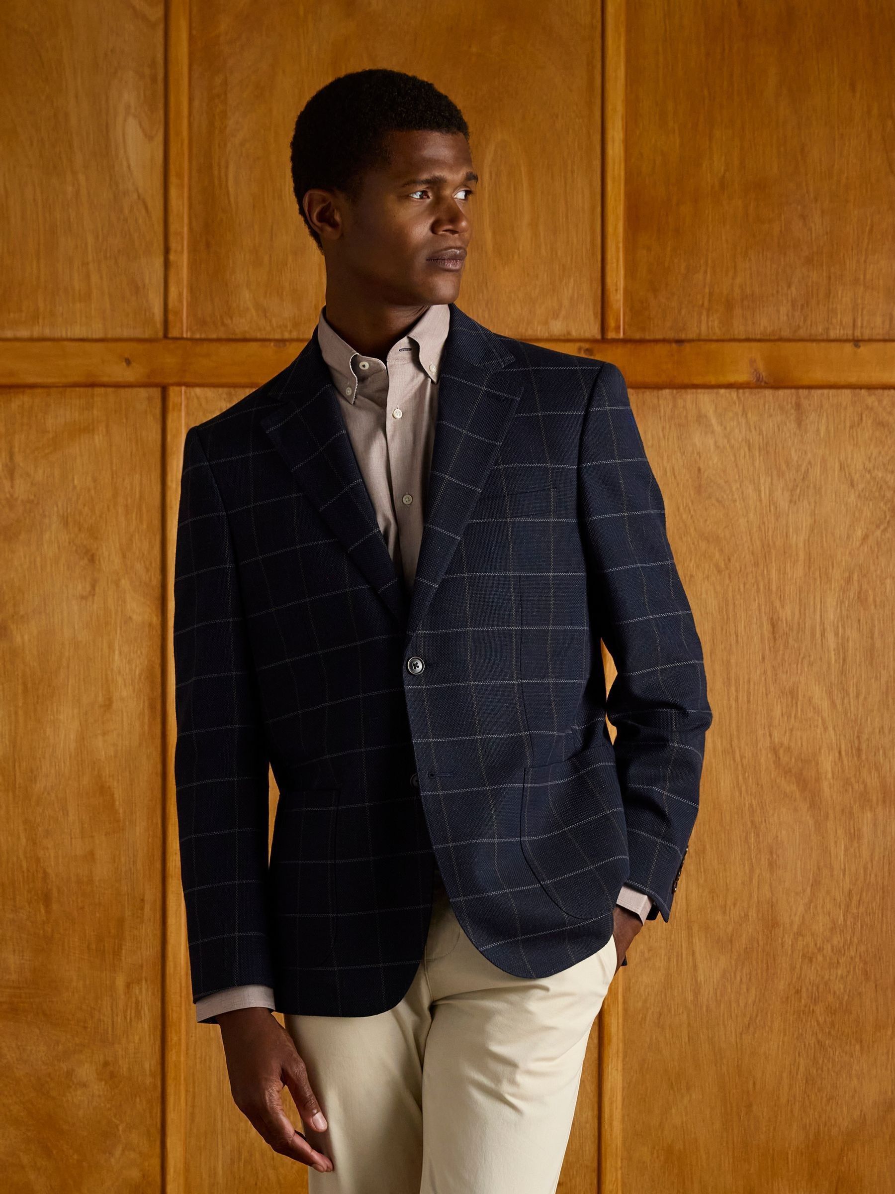 Navy Slim Fit Check Blazer (E83142) | £179