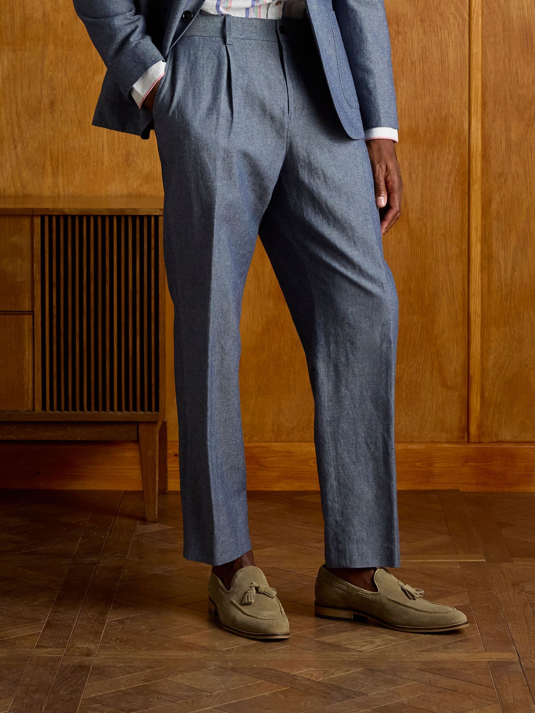 Chambray Blue Slim Fit Suit Trousers (E83147) | £100
