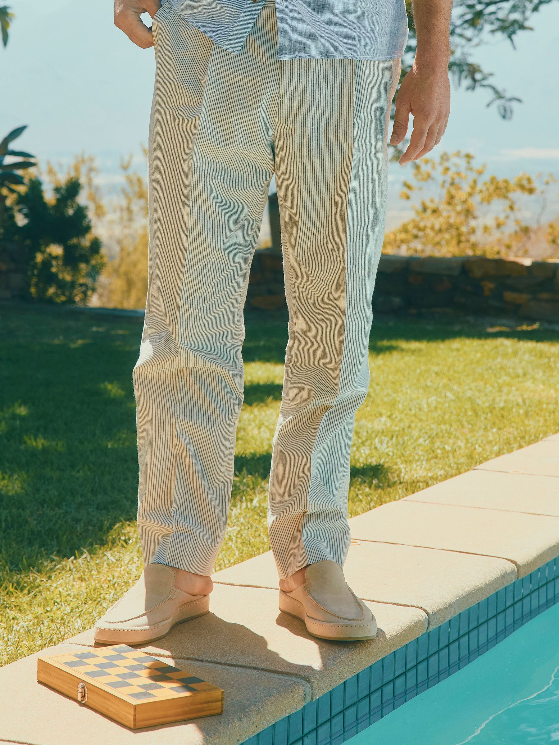 Ecru White Slim Fit Stripe Suit Trousers (E83149) | £100