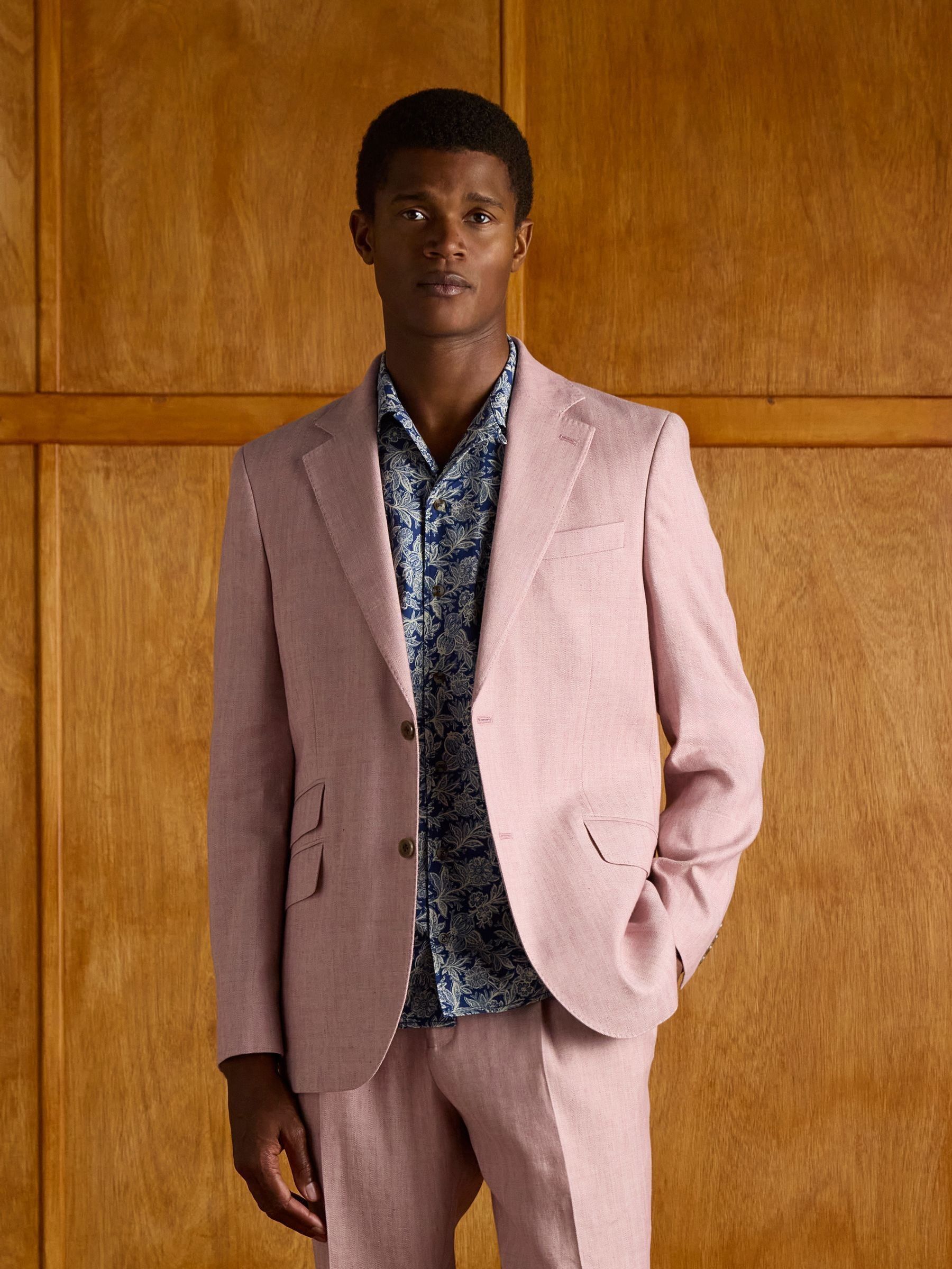 Pink Linen Herringbone Slim Fit Suit Jacket (E83152) | £174