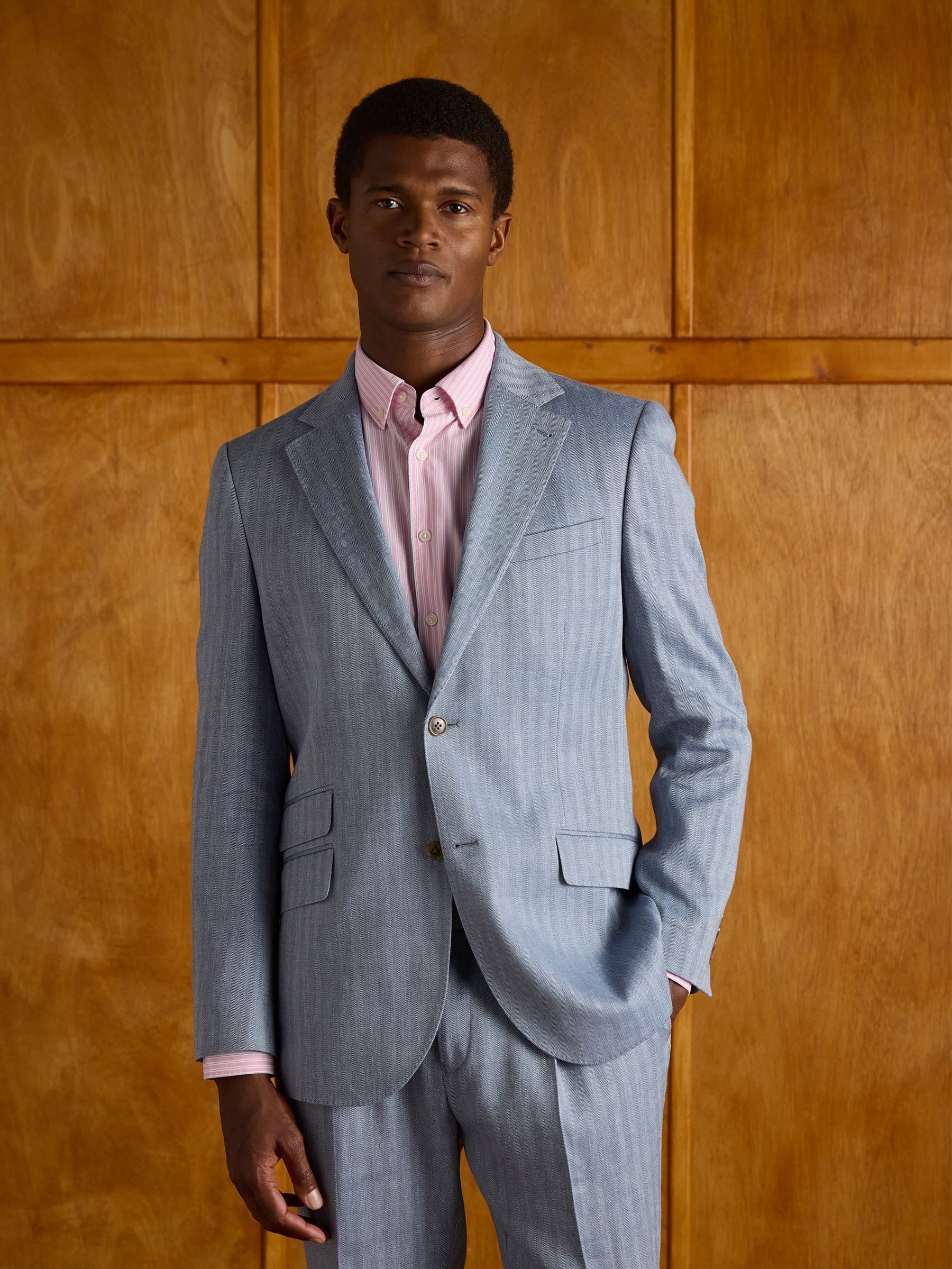 Grey Linen Herringbone Slim Fit Suit Jacket (E83154) | £174