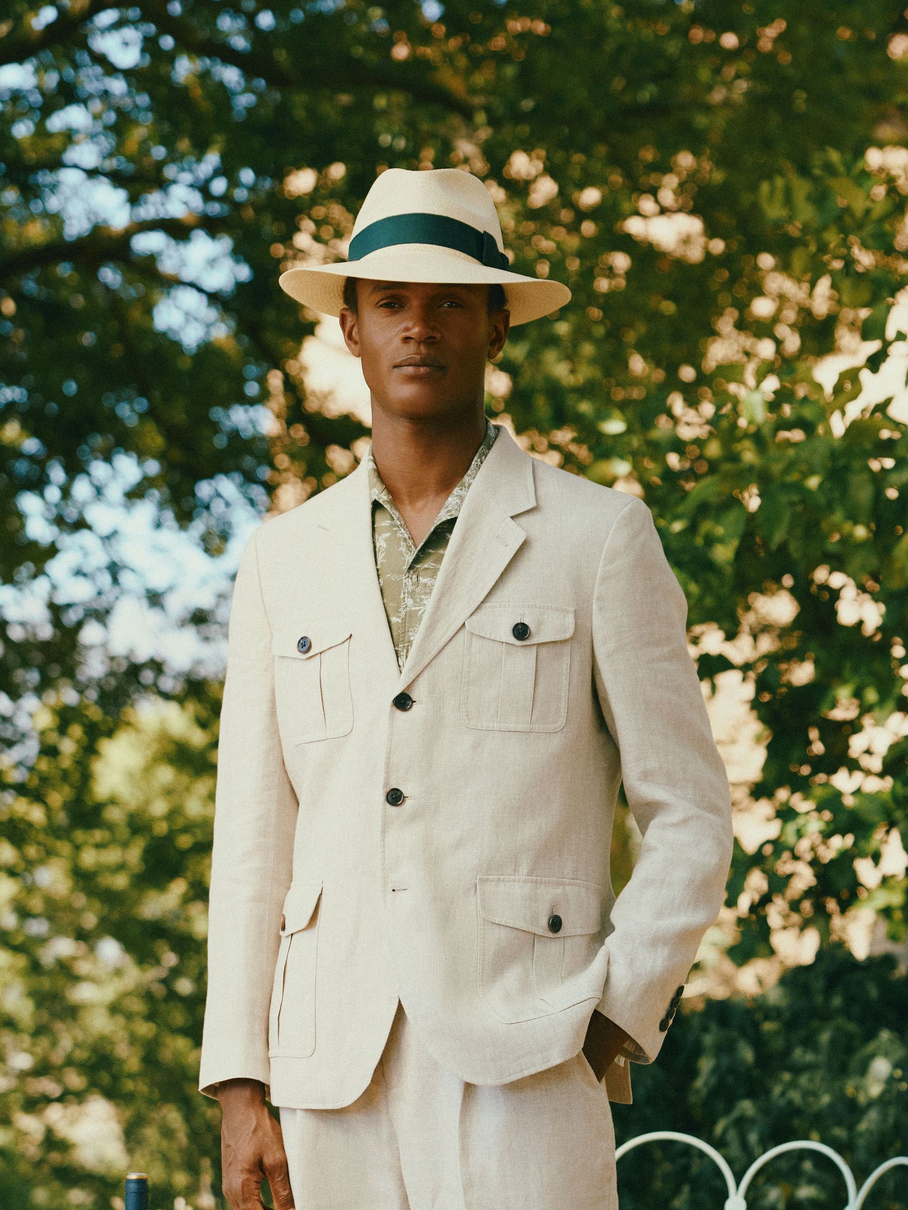 Stone Slim Fit 100% Linen Safari Suit Jacket (E83156) | £174