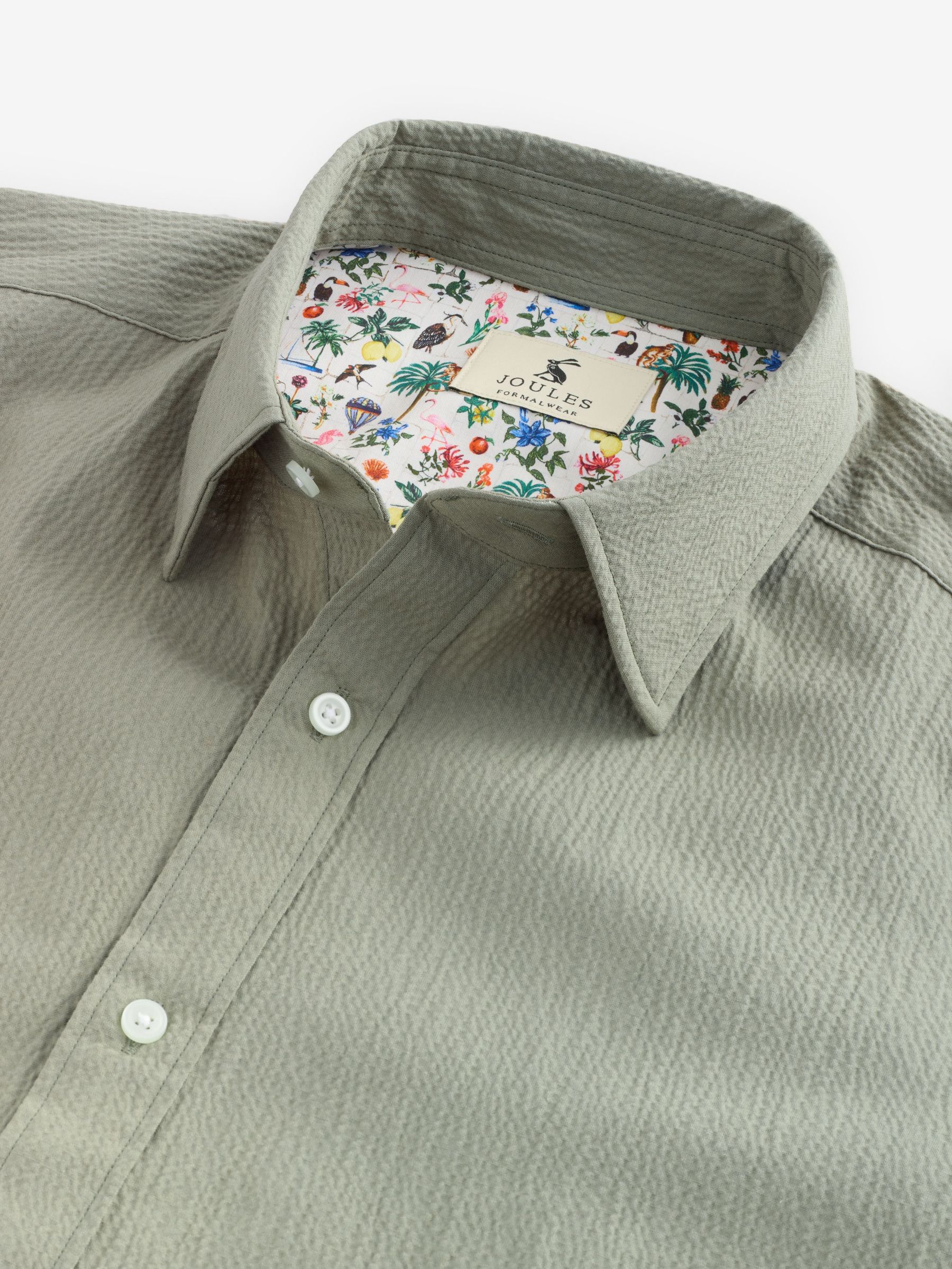 Olive Green Short Sleeve Seersucker Shirt (E83173) | £45