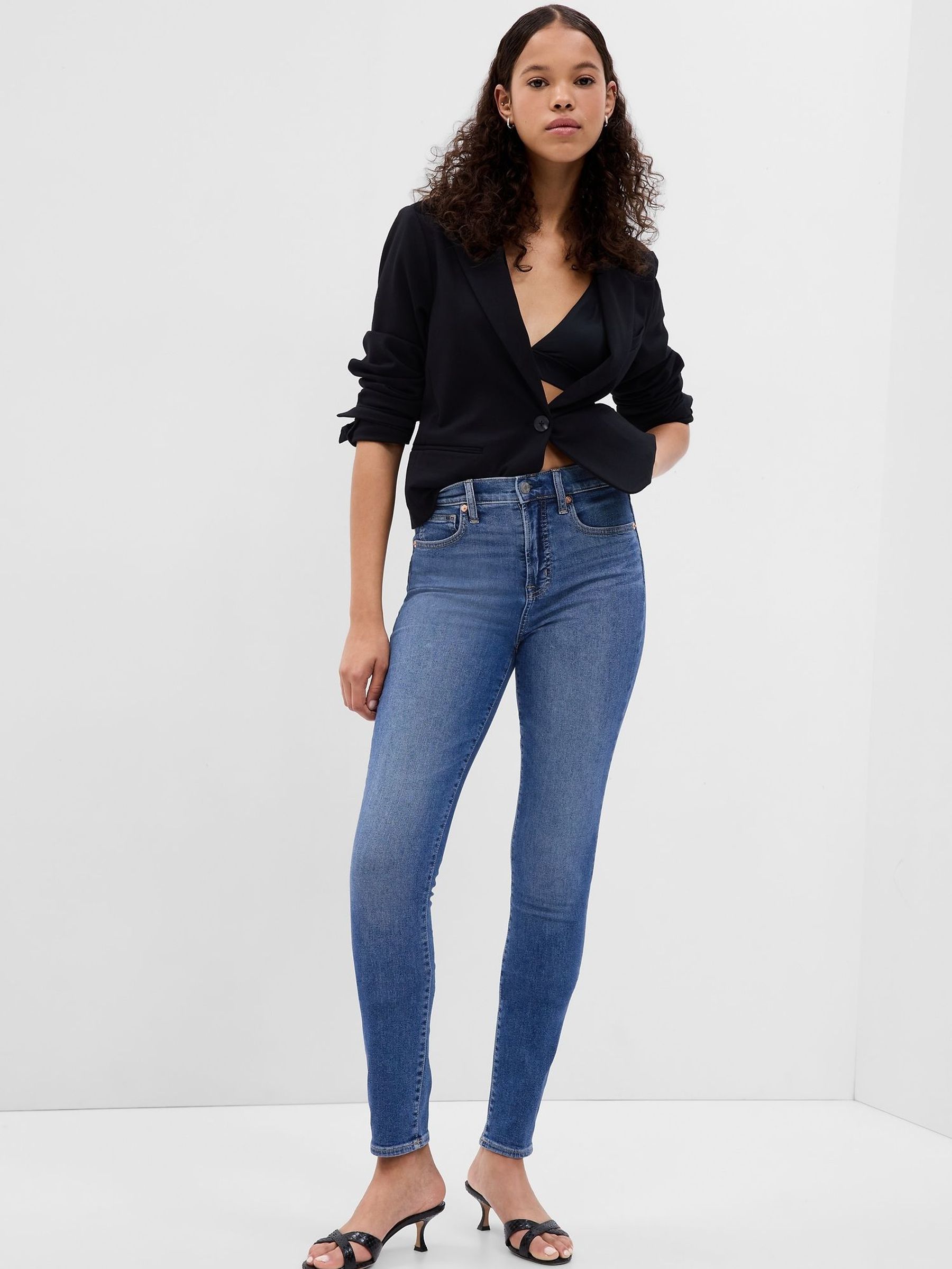 Mid Blue High Waisted True Stretch Skinny Jeans (E83959) | £55
