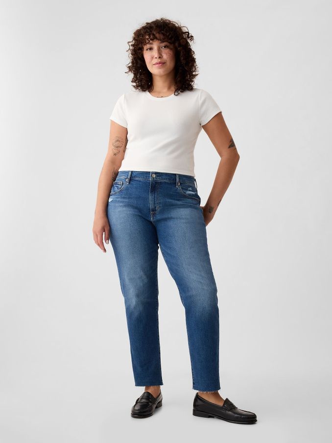 Blue Mid Rise Ankle Length Girlfriend Jeans (E83960) | £60