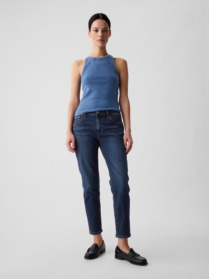Blue Mid Rise Ankle Length Girlfriend Jeans (E83961) | £60