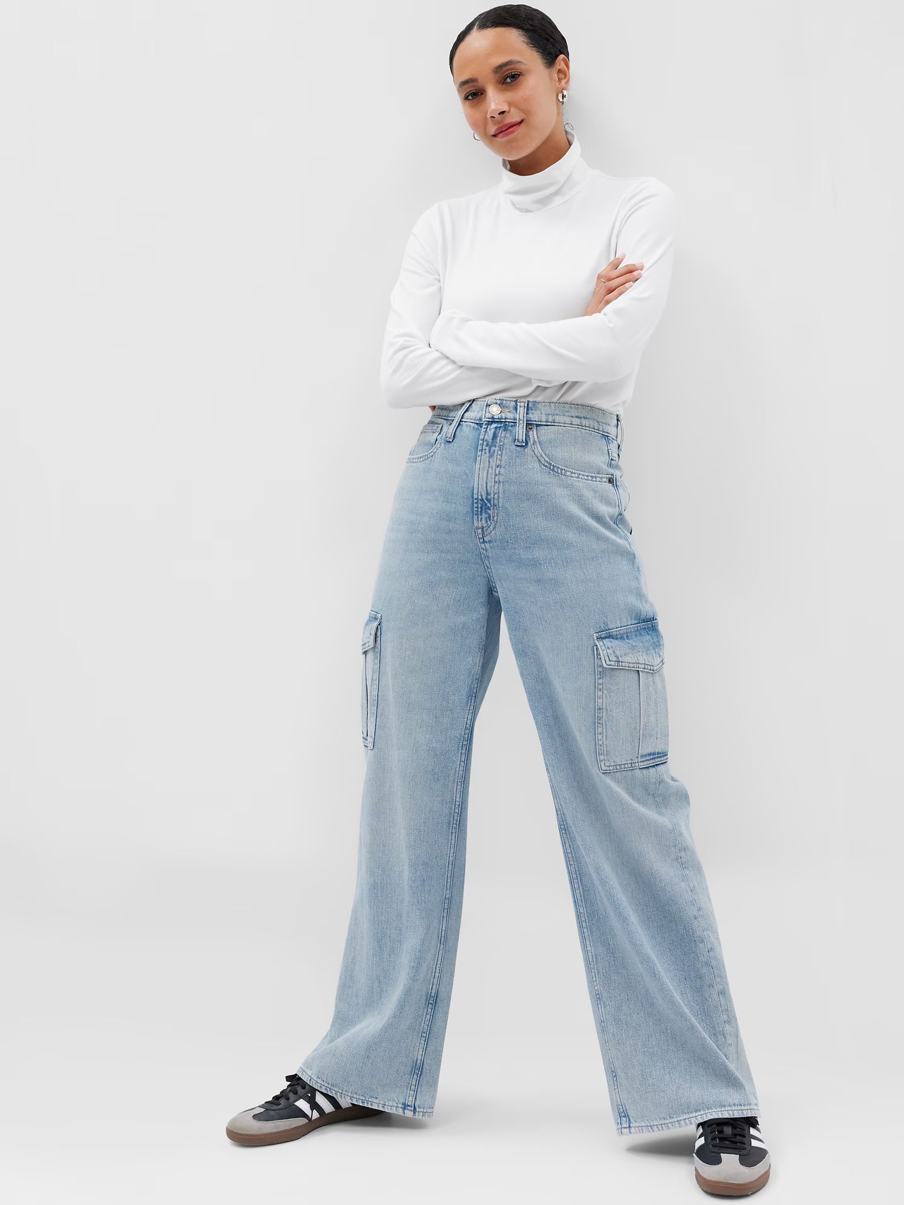 Blue High Waisted Wide Leg Cargo Jeans (E83969) | £50