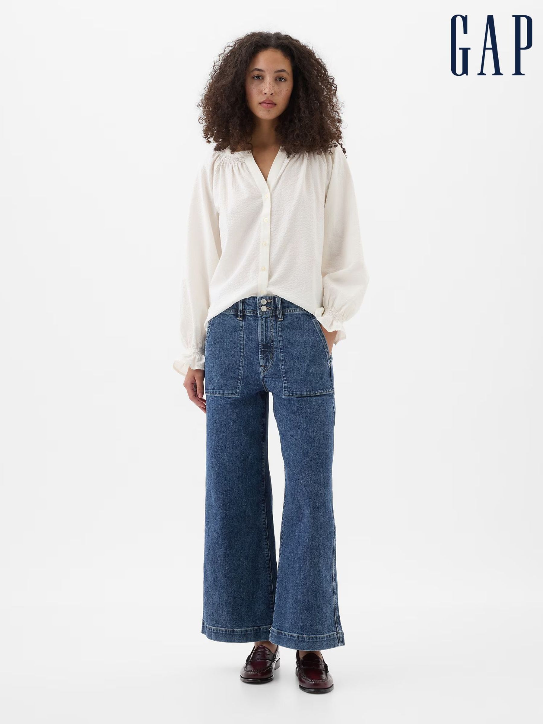 Blue High Waisted Wide Leg Cropped Jeans (E83970) | £50