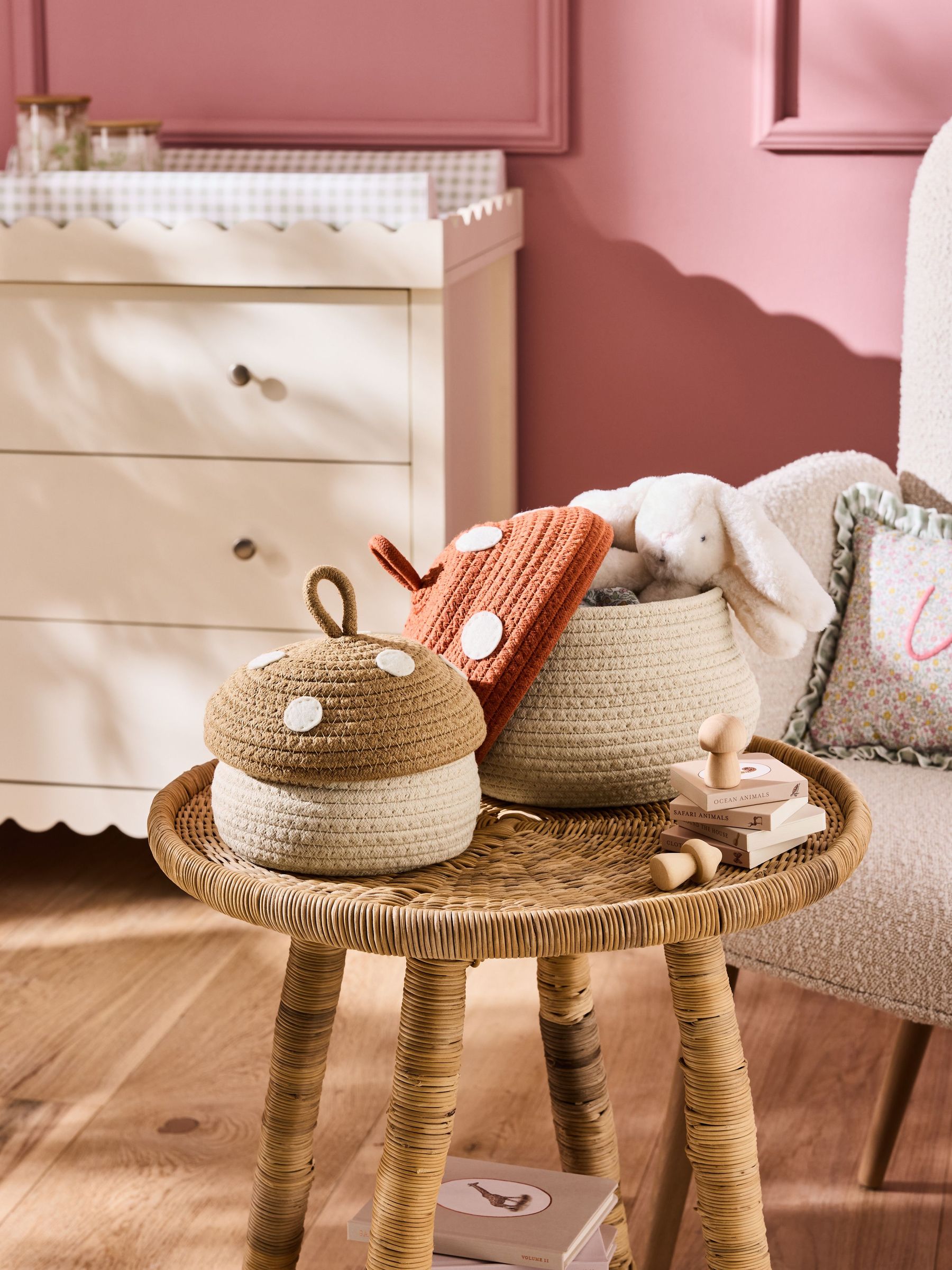 Set of 2 Natural Toadstool Woven Rope Storage Baskets (E84444) | £28