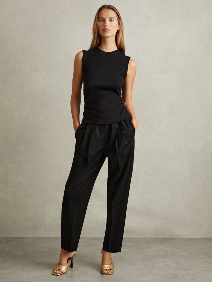 Drawstring Waist Tapered Trousers in Black (E84667) | £41