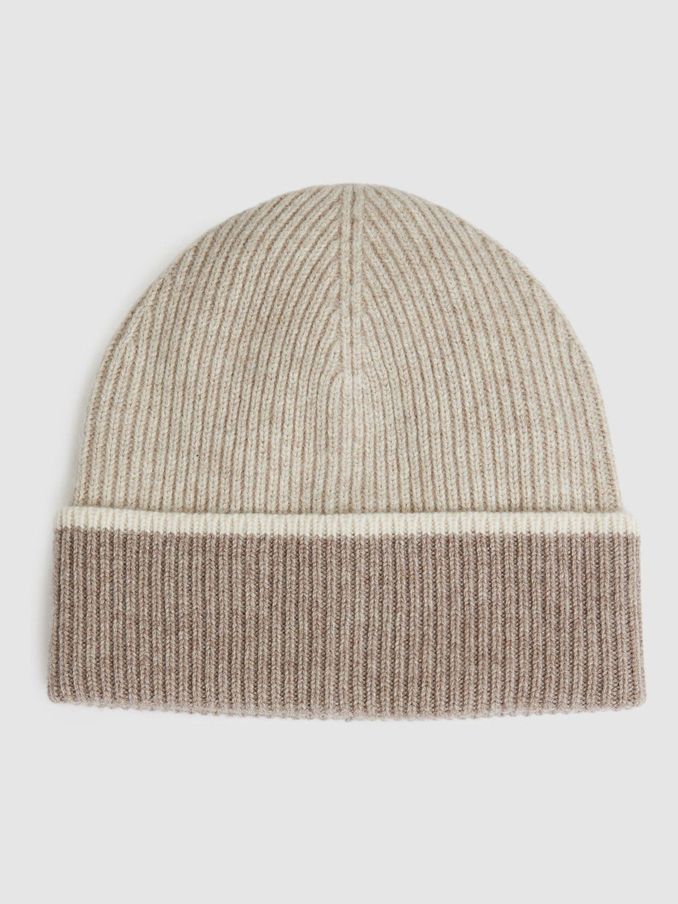 Wool Blend Tipped Beanie in Taupe (E84689) | £48