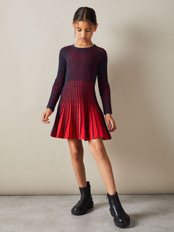 4-9 yrs Pleated Contrast Skater Dress in Navy (E85665) | £45