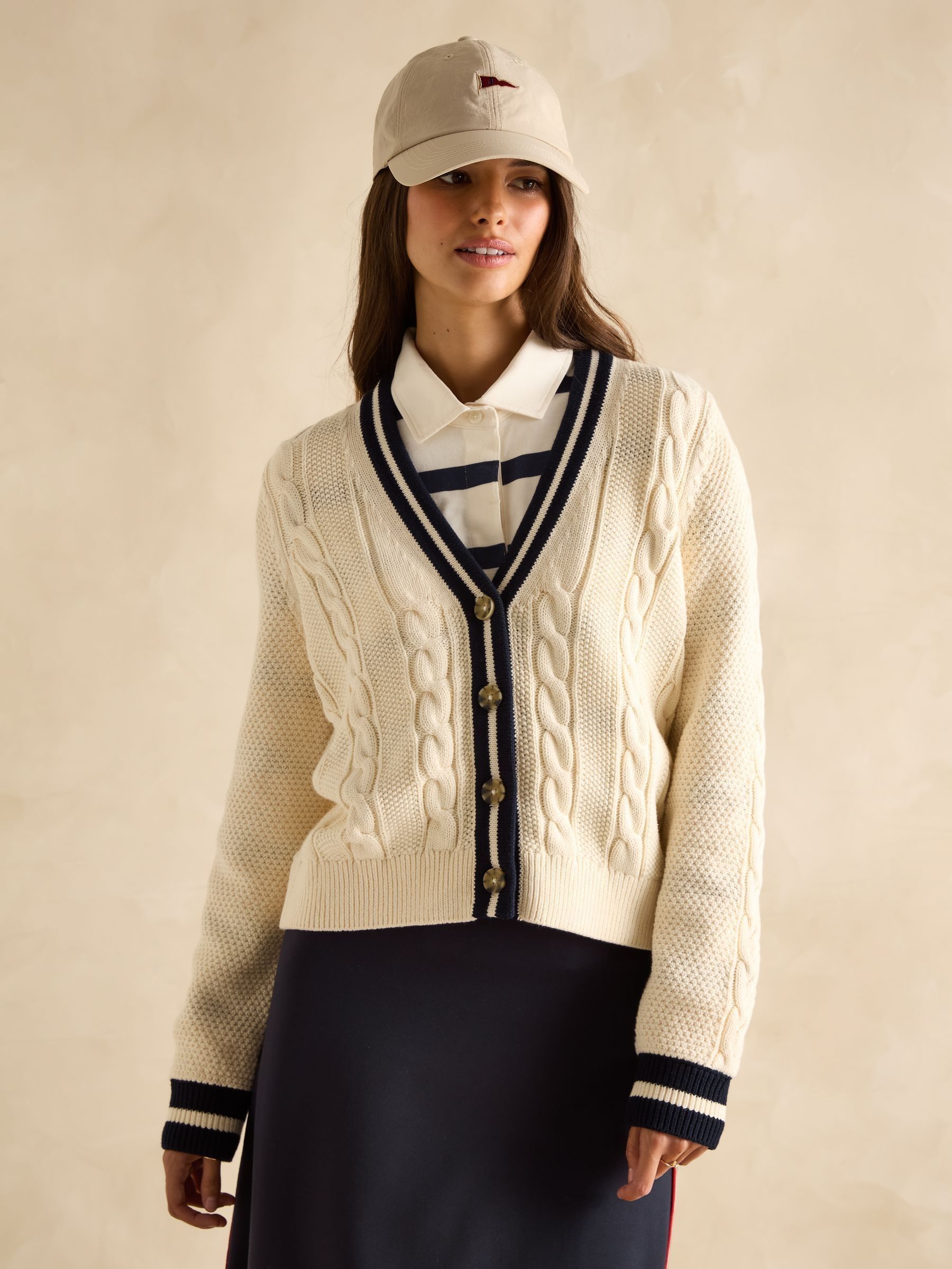 Centre Court Cream Cotton Cable Knit Cardigan (E85932) | £65