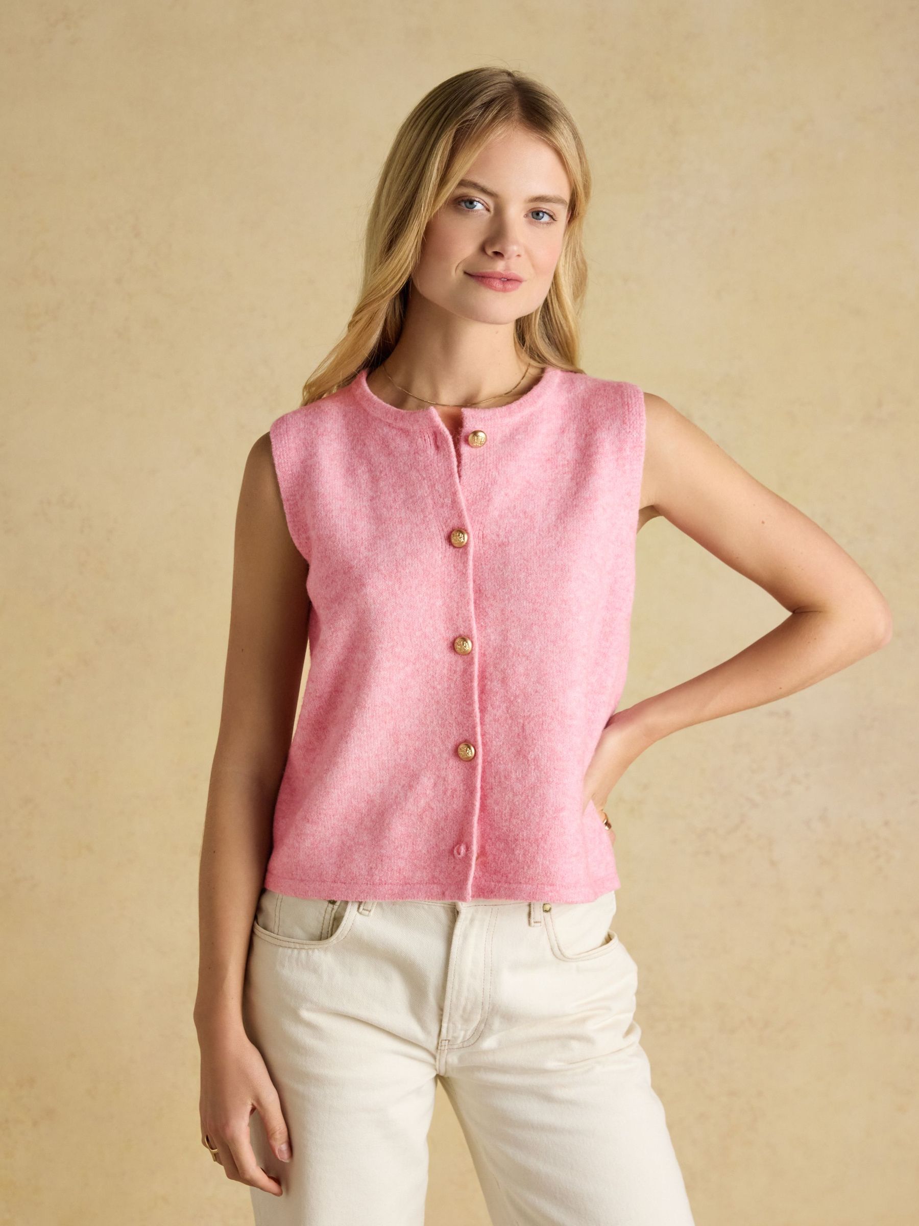 Holly Pink Button Through Knitted Vest