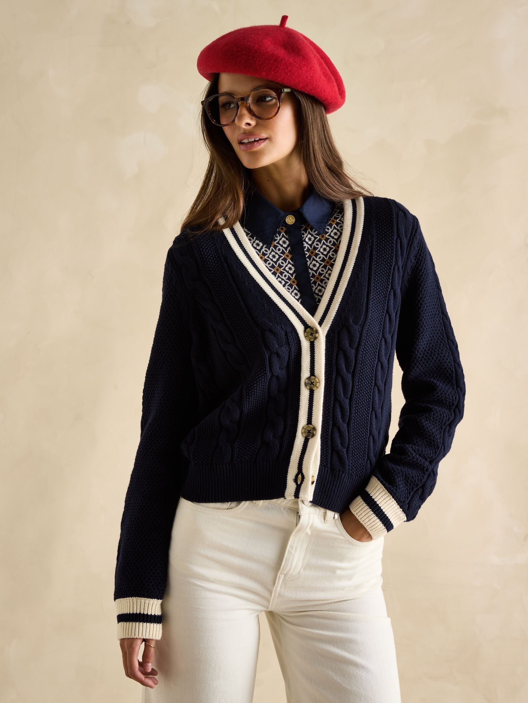 Centre Court Navy Cotton Cable Knit Cardigan (E85936) | £65