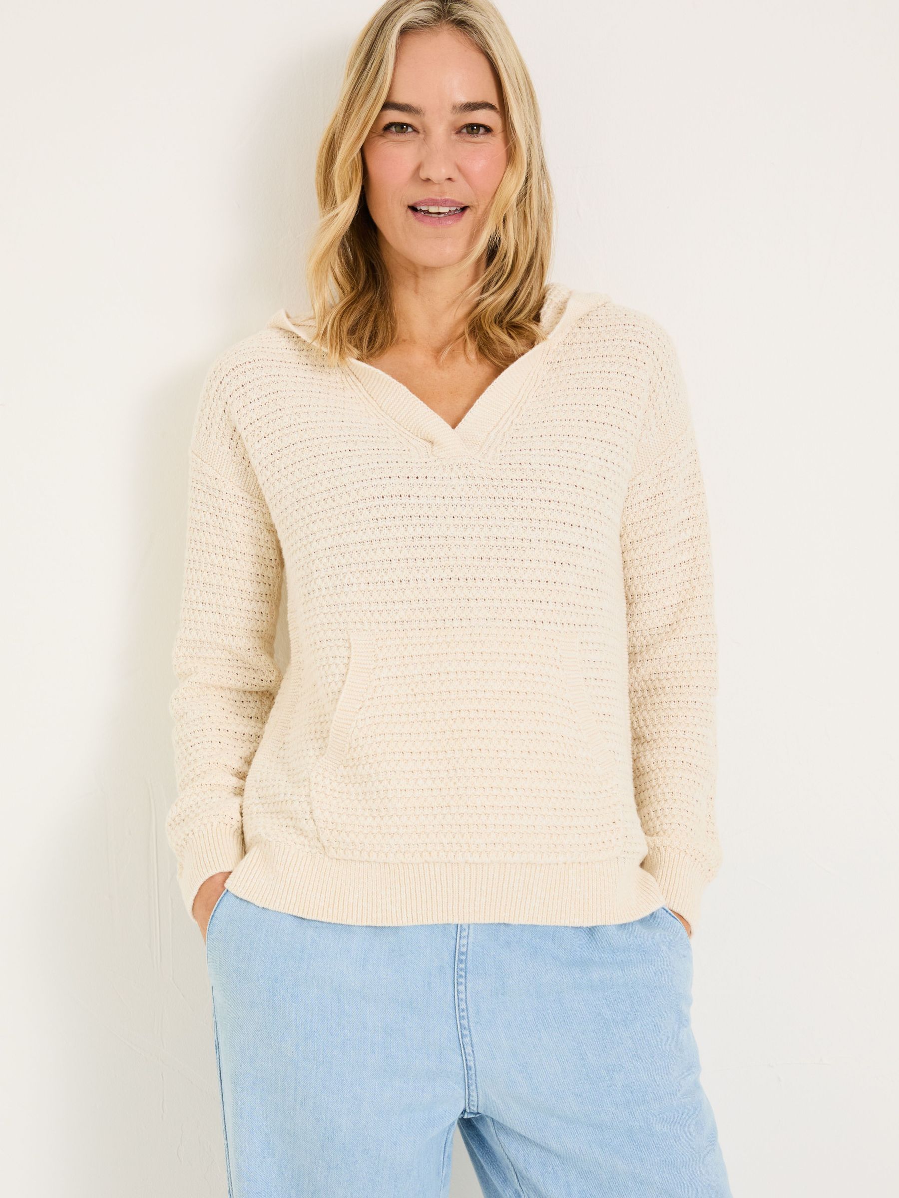 Sutton Light Natural Textured Knitted Hoodie (E85944) | £56