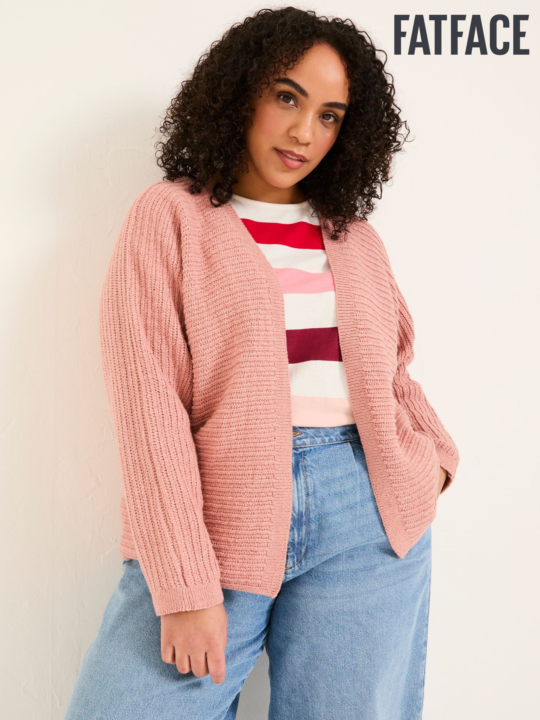 Kya Light Pink Knitted Kimono Cardigan (E85951) | £28