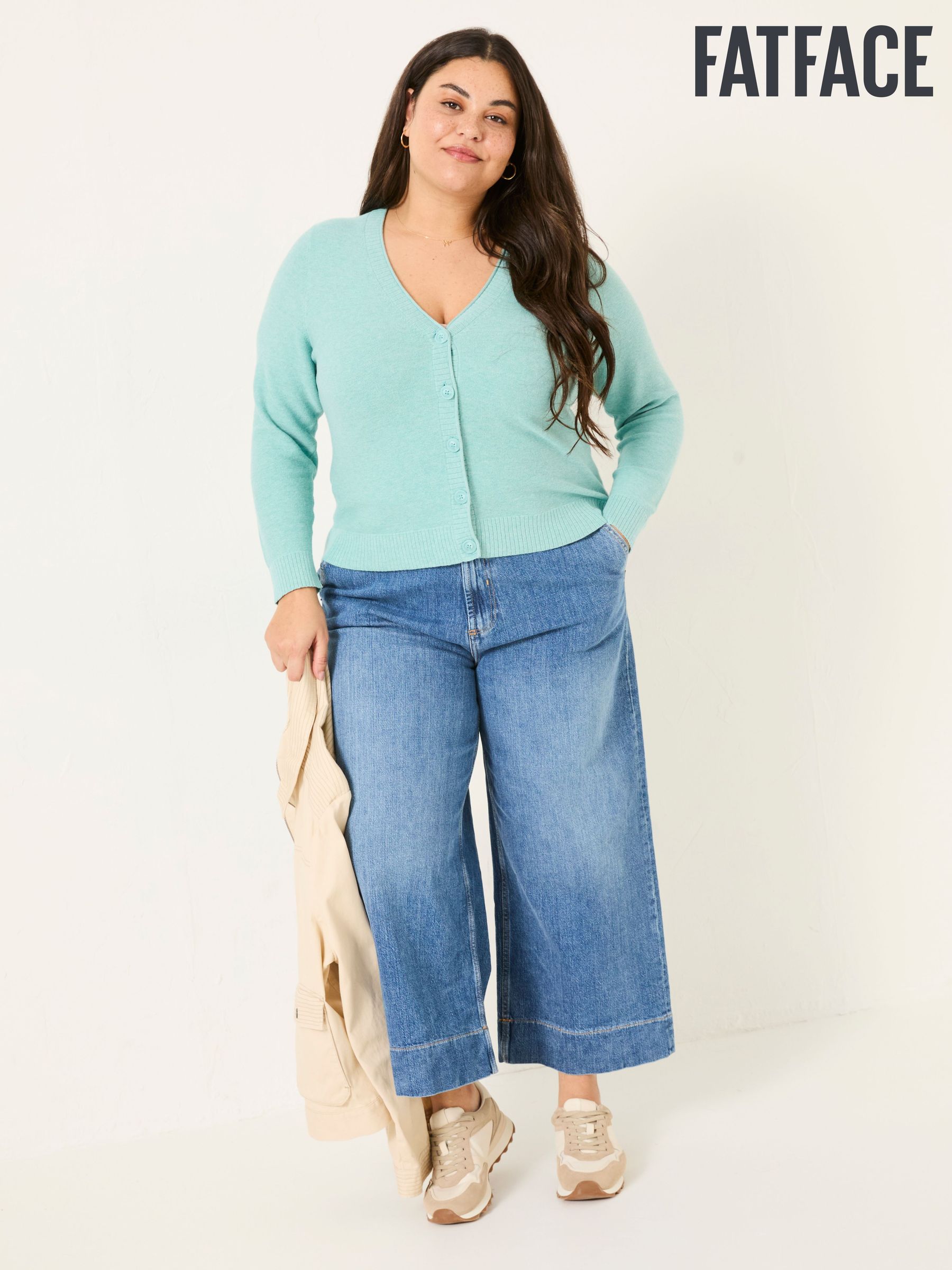 Lucia Light Teal V-Neck Knitted Cardigan (E85952) | £45