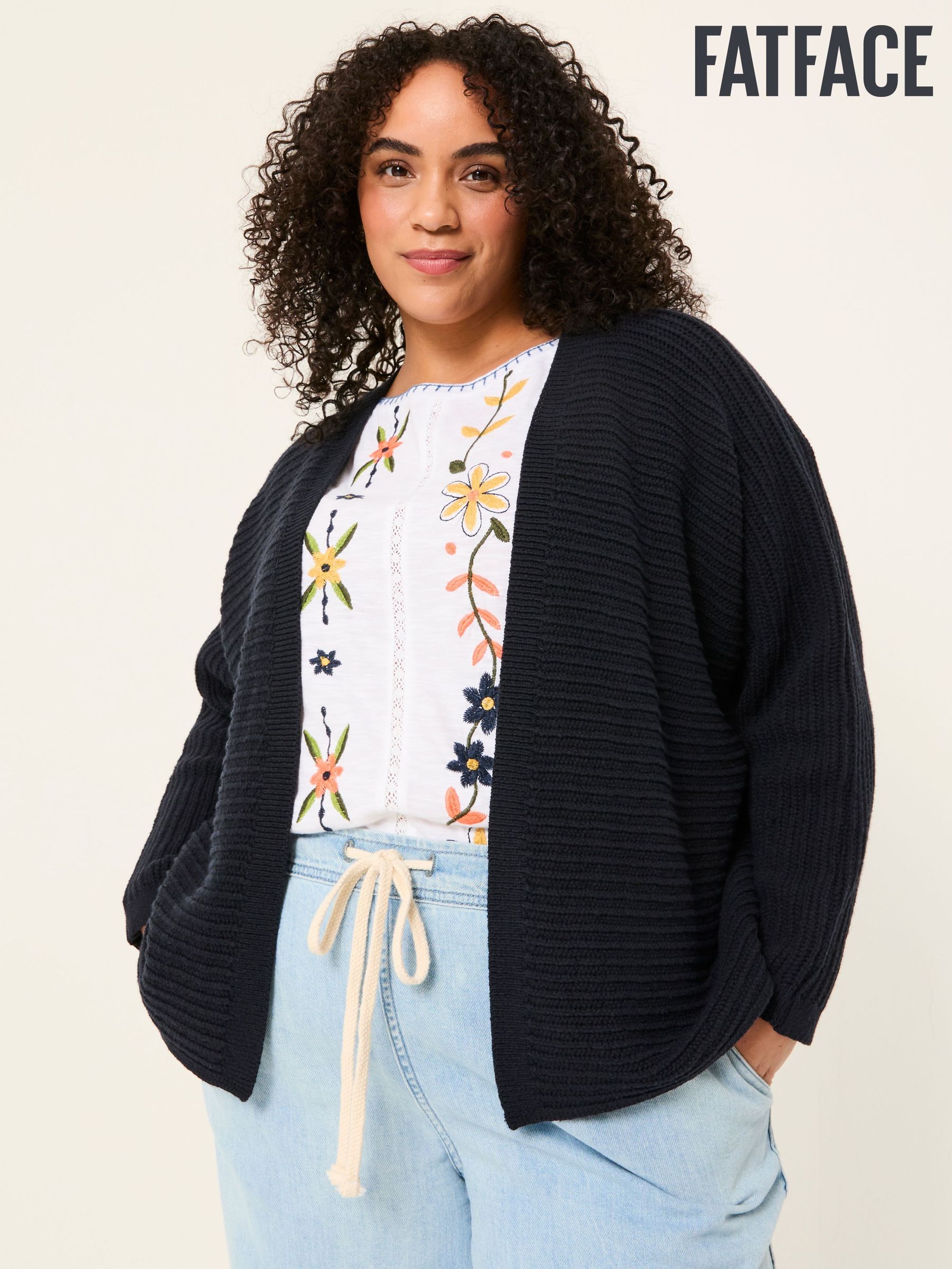 Kya Navy Knitted Kimono Cardigan (E85956) | £28