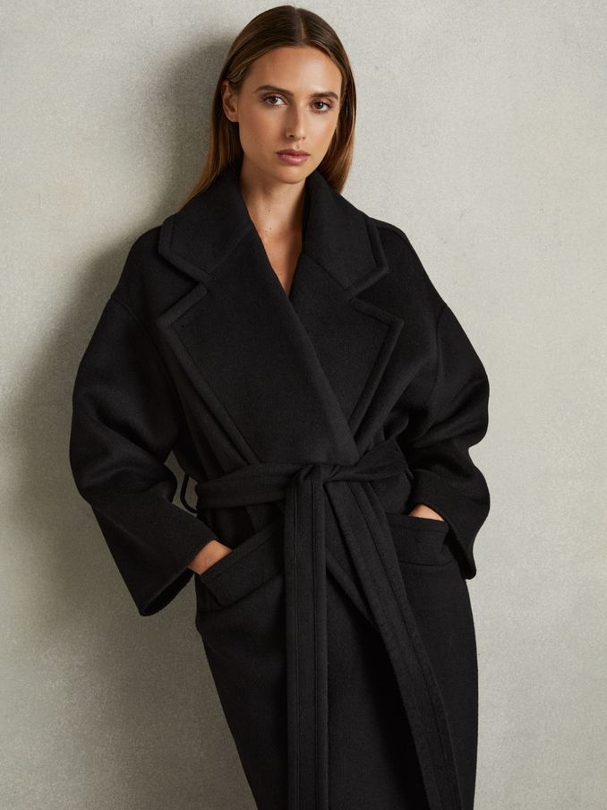 Wool-Blend Blindseam Coat in Black (E86188) | £228