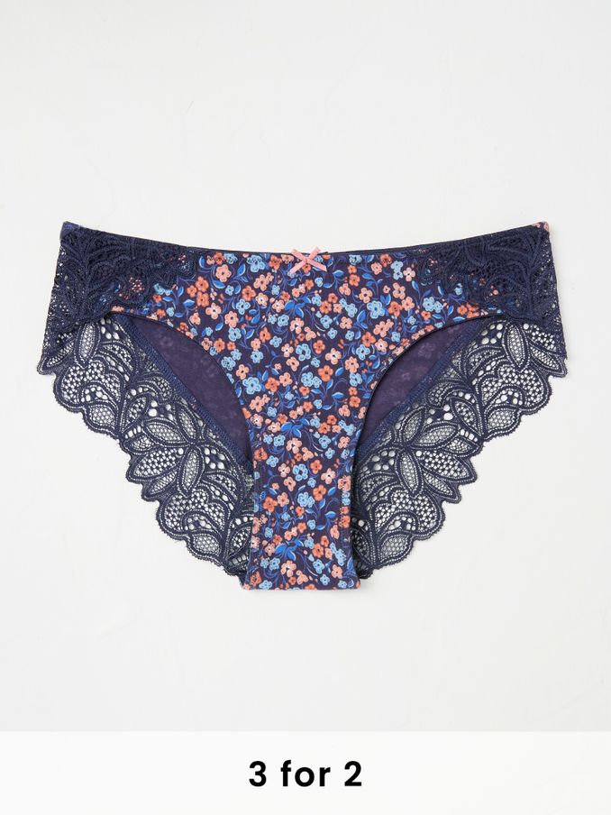 Navy Blue Floral Cheeky Knickers (E86312) | £9