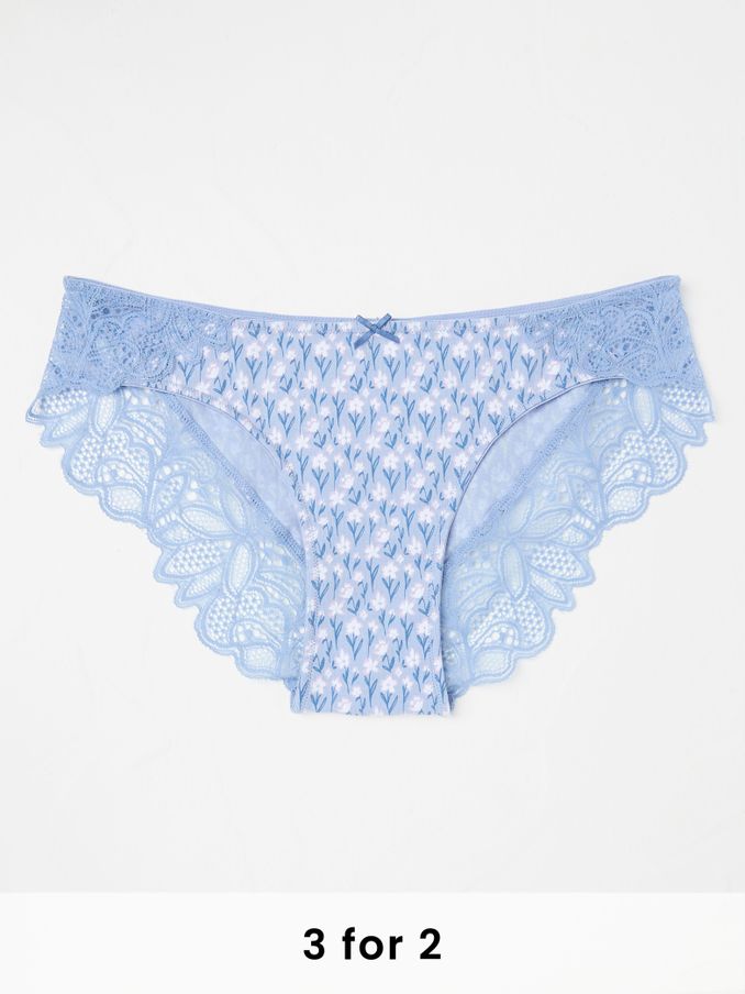 Light Blue Floral Cheeky Knickers (E86358) | £9