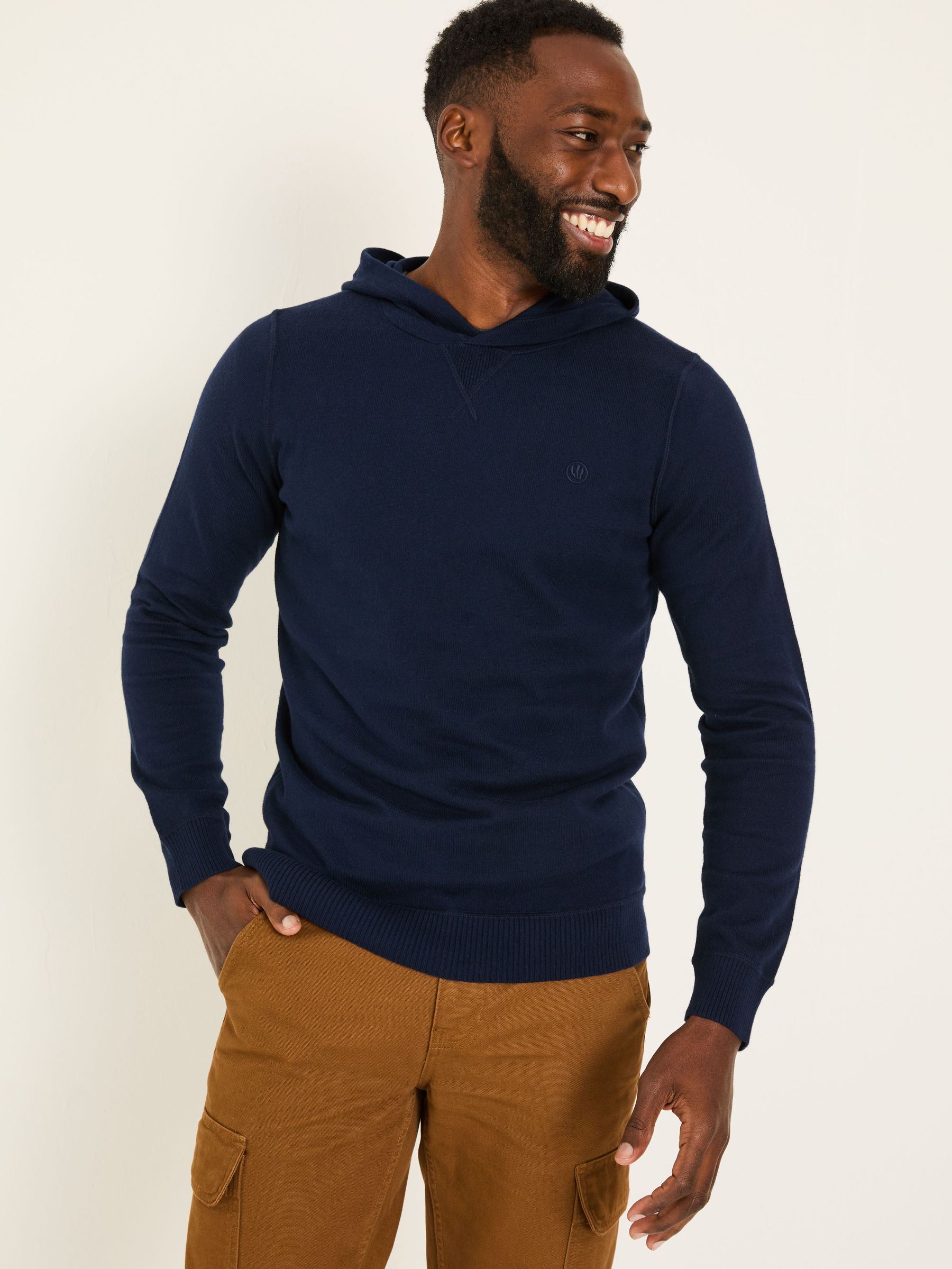 Navy Rye Fine Gauge Knitted Hoodie (E86483) | £49.50