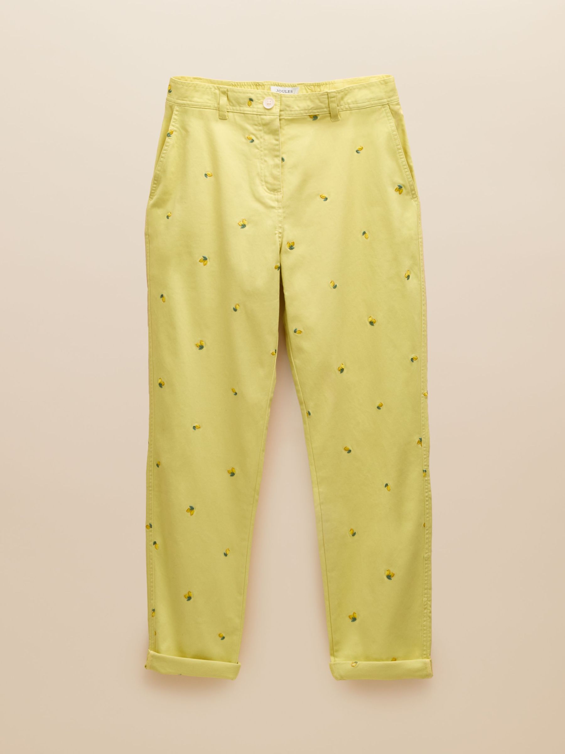 Slim Fit Yellow Lemon Embroidered Chino Trousers