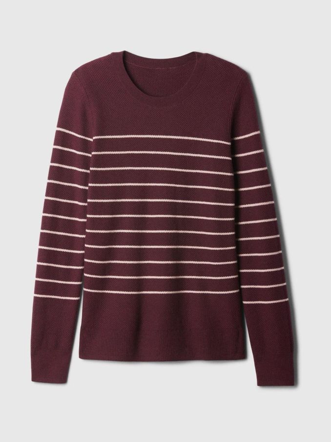 Burgundy Red Ribbed Crew Neck Bella Jumper (E86553) | £18