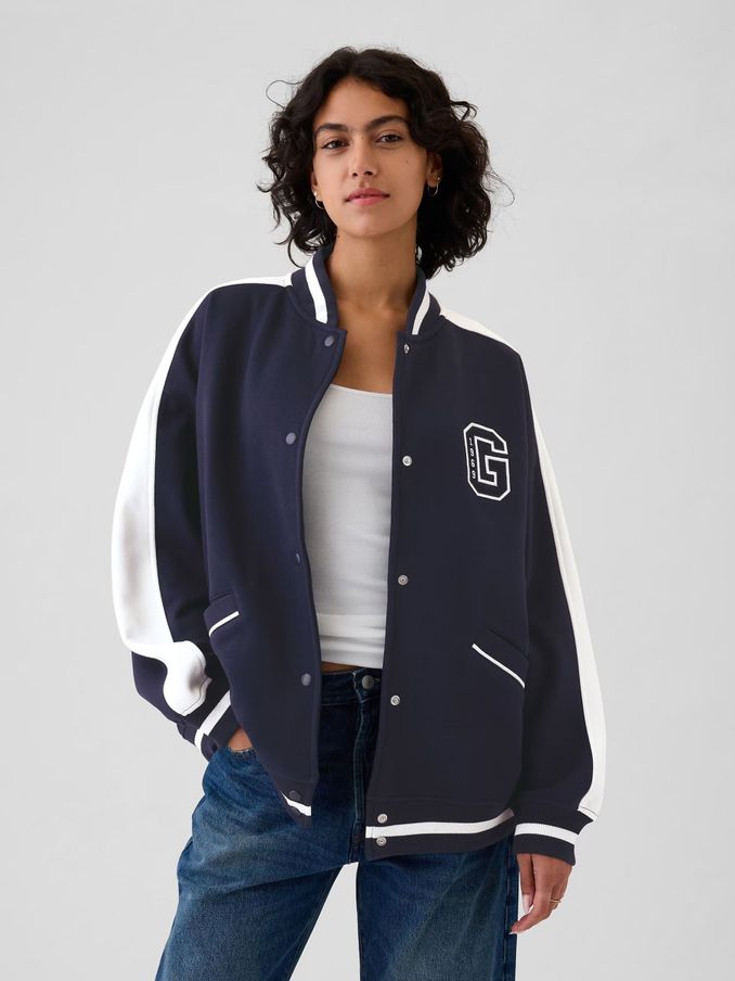 Blue Vintage Soft Touch Logo Varsity Bomber Jacket (E86557) | £60