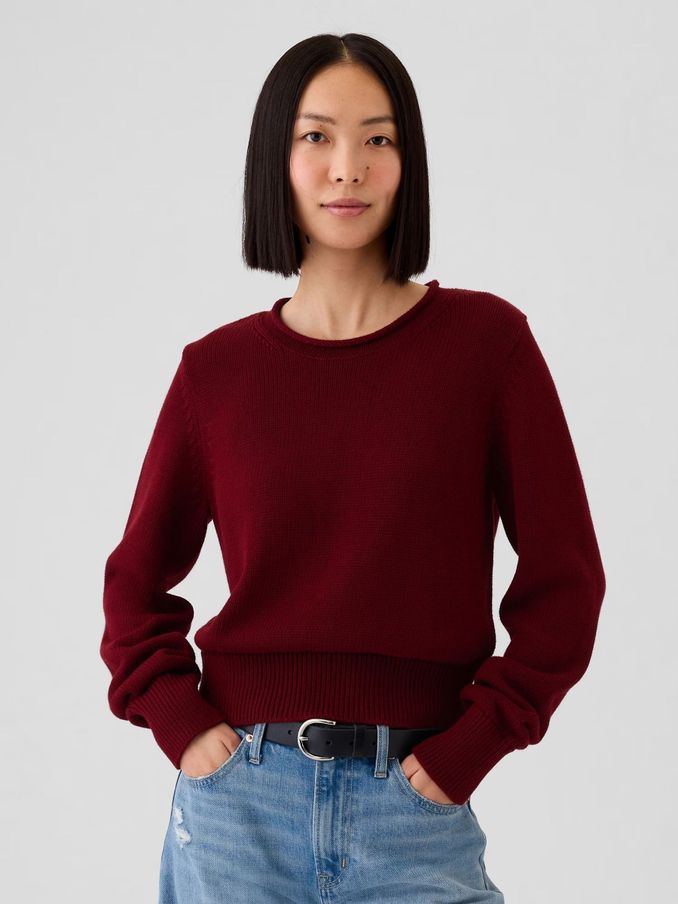 Burgundy Red Soft Cotton Shrunken Roll Neck Jumper (E86572) | £21
