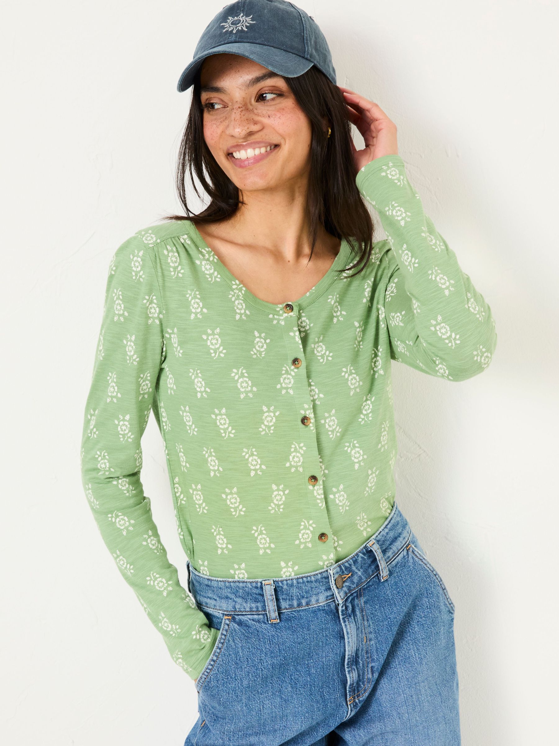 Leah Green Woodblock Button Through Top (E86582) | £20