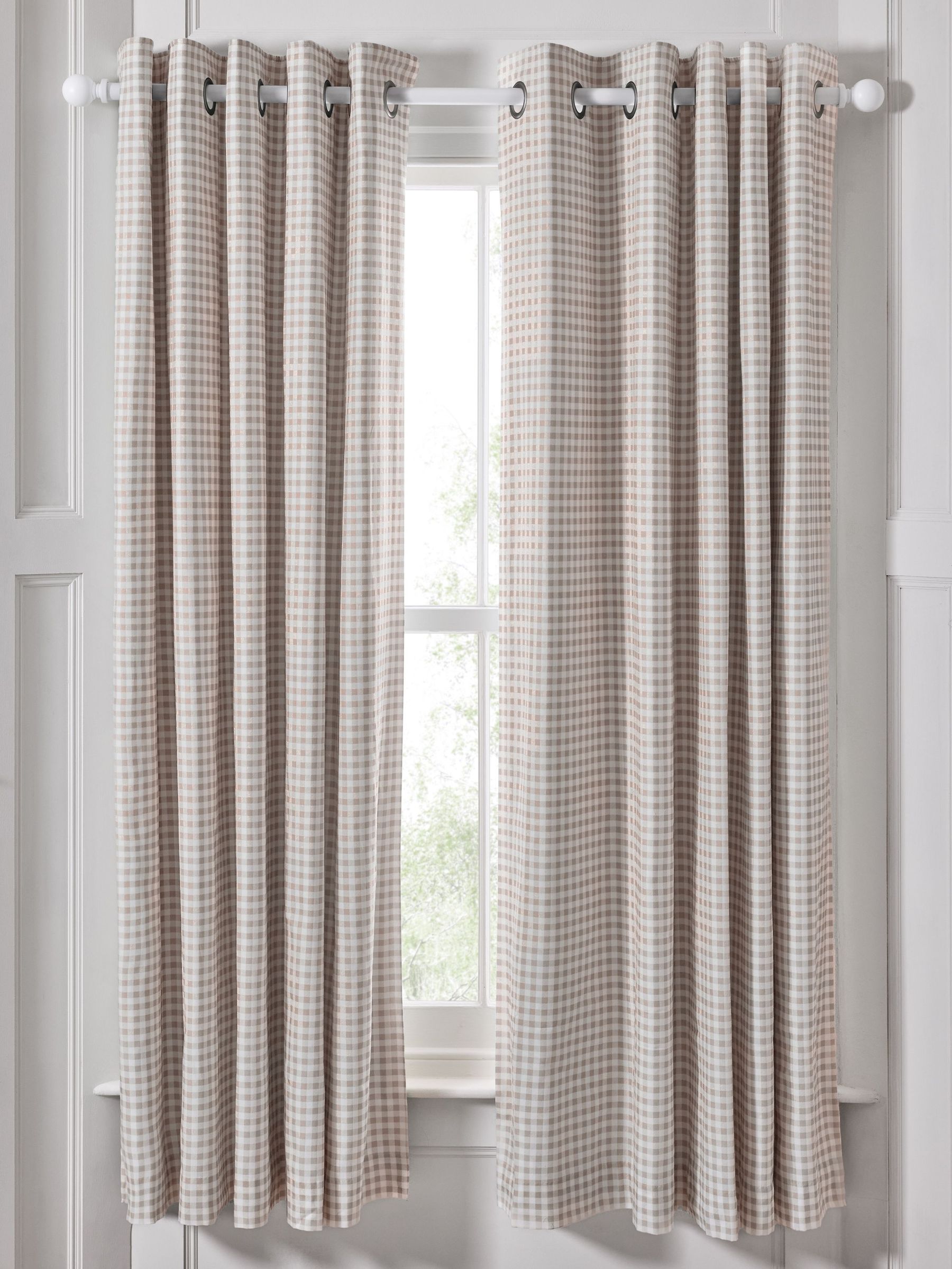 Natural Gingham Blackout Lined Curtains (E86604) | £50 - £85