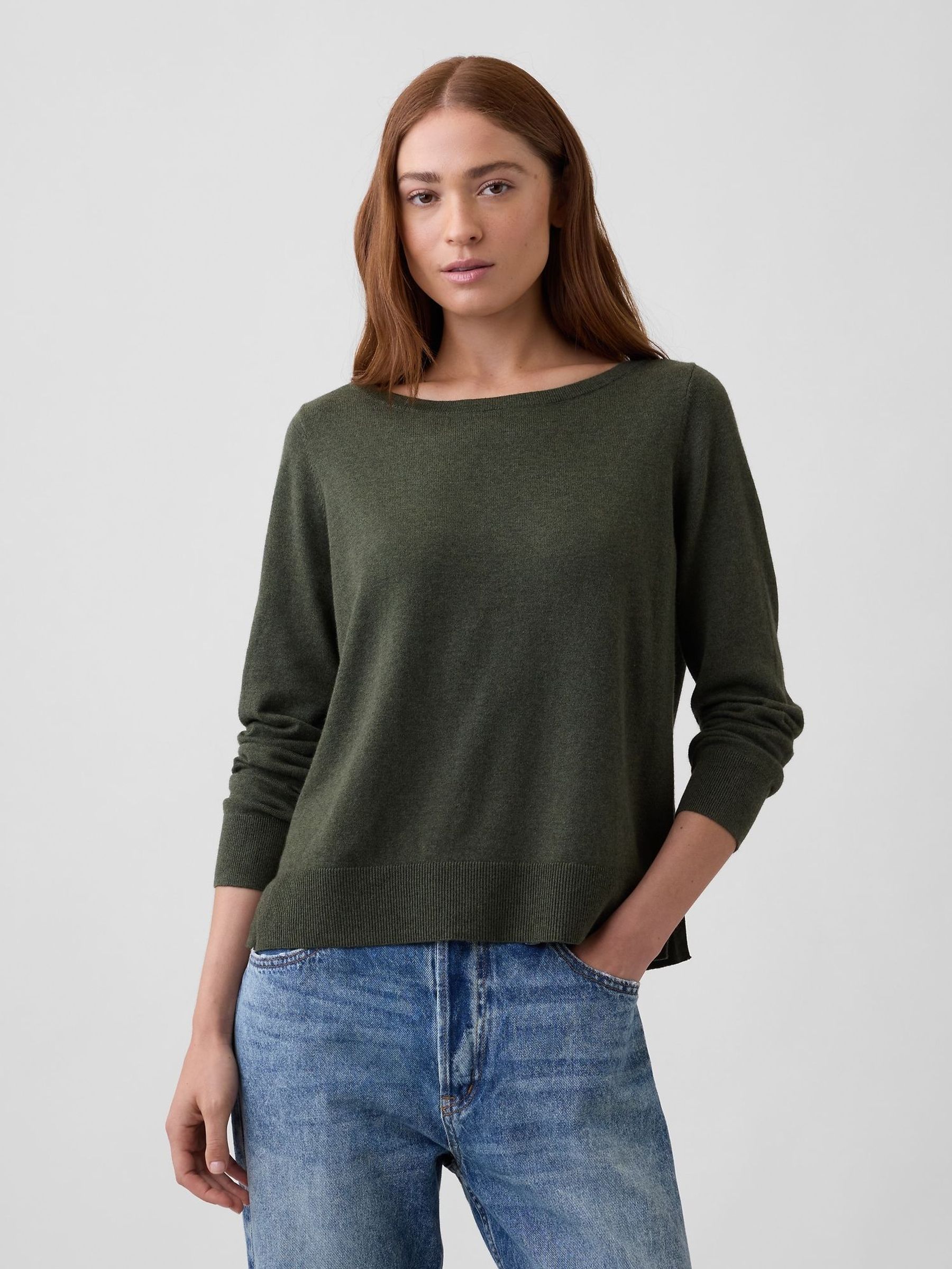 Green - Relaxed Jersey Boatneck Jumper