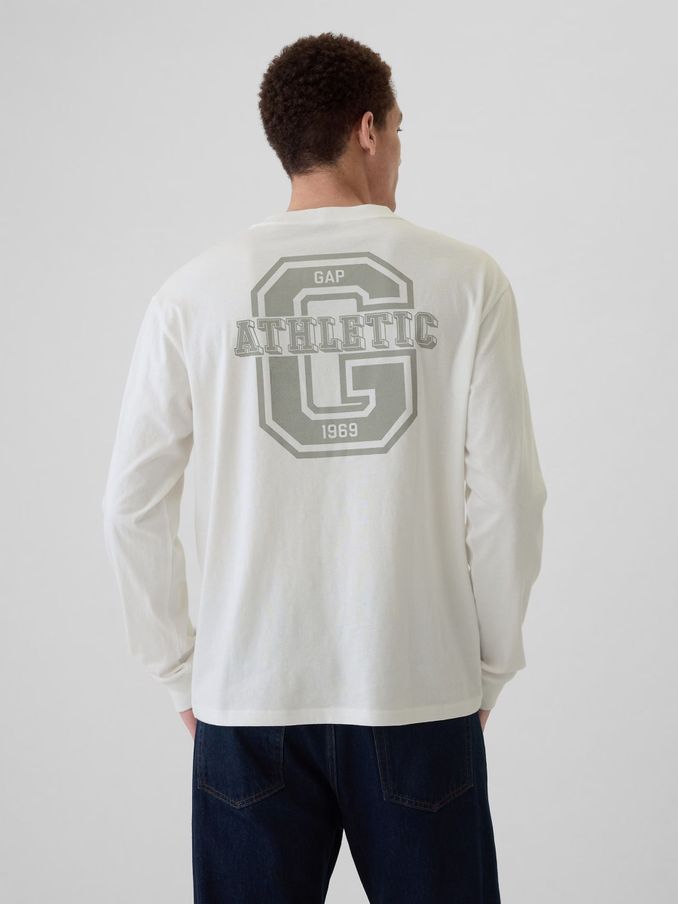 White Athletic Logo Graphic 100% Cotton Long Sleeve T-Shirt (E86645) | £10