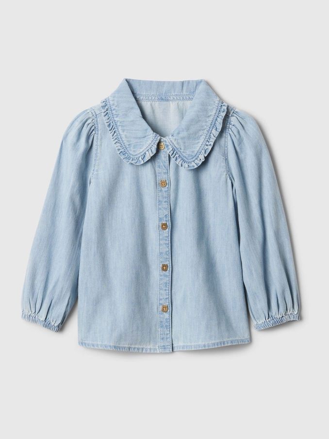 Blue Denim Ruffle Collar Shirt (6mths-5yrs) (E86740) | £14